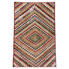 Türkischer Sivas-Teppich im Vintage-Stil mit rustikalem, kubistischem Mid-Century-Modern-Stil, im Used-Stil