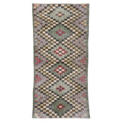 Türkischer Sivas-Teppich im Vintage-Stil mit rustikalem, kubistischem Mid-Century-Modern-Stil, im Used-Stil
