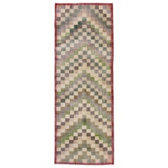 Distressed Vintage Turkish Sivas Rug with Rustic Mid-Century Modern Cubist Style