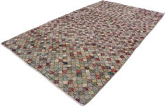 Distressed Vintage Turkish Sivas Rug with Rustic Mid-Century Modern Style