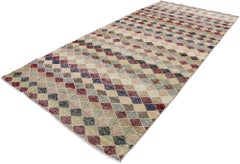 Distressed Vintage Turkish Sivas Rug with Rustic Mid-Century Modern Style