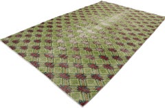 Zeki Muren Vintage Green Turkish Floral Lattice Sivas Rug