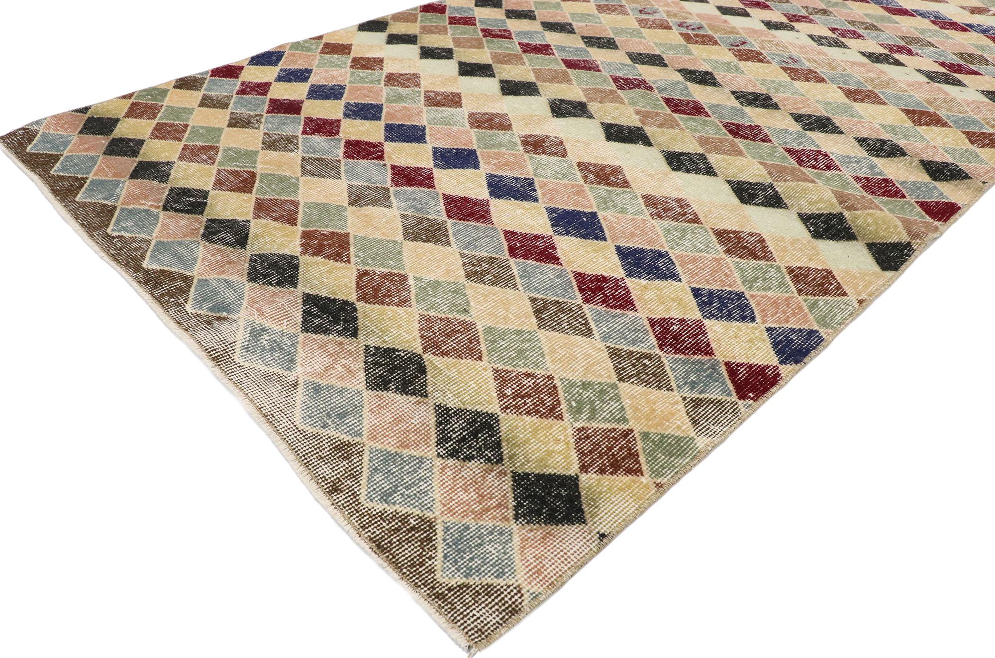 Rustico Tappeto Sivas turco d'epoca con stile rustico e moderno del medio secolo in vendita