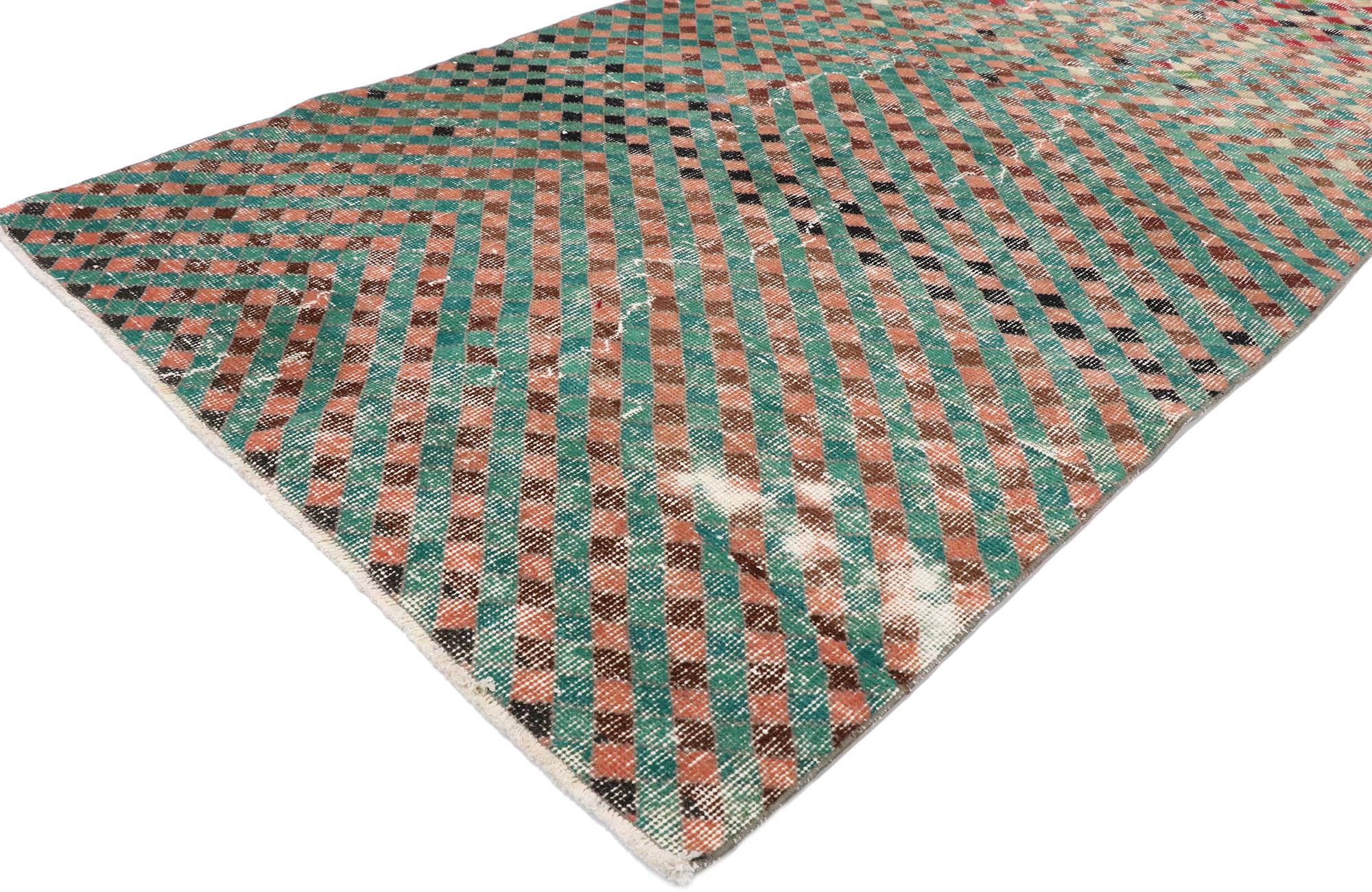 Mid-Century moderno Tappeto Sivas turco d'epoca con stile rustico e moderno del medio secolo in vendita