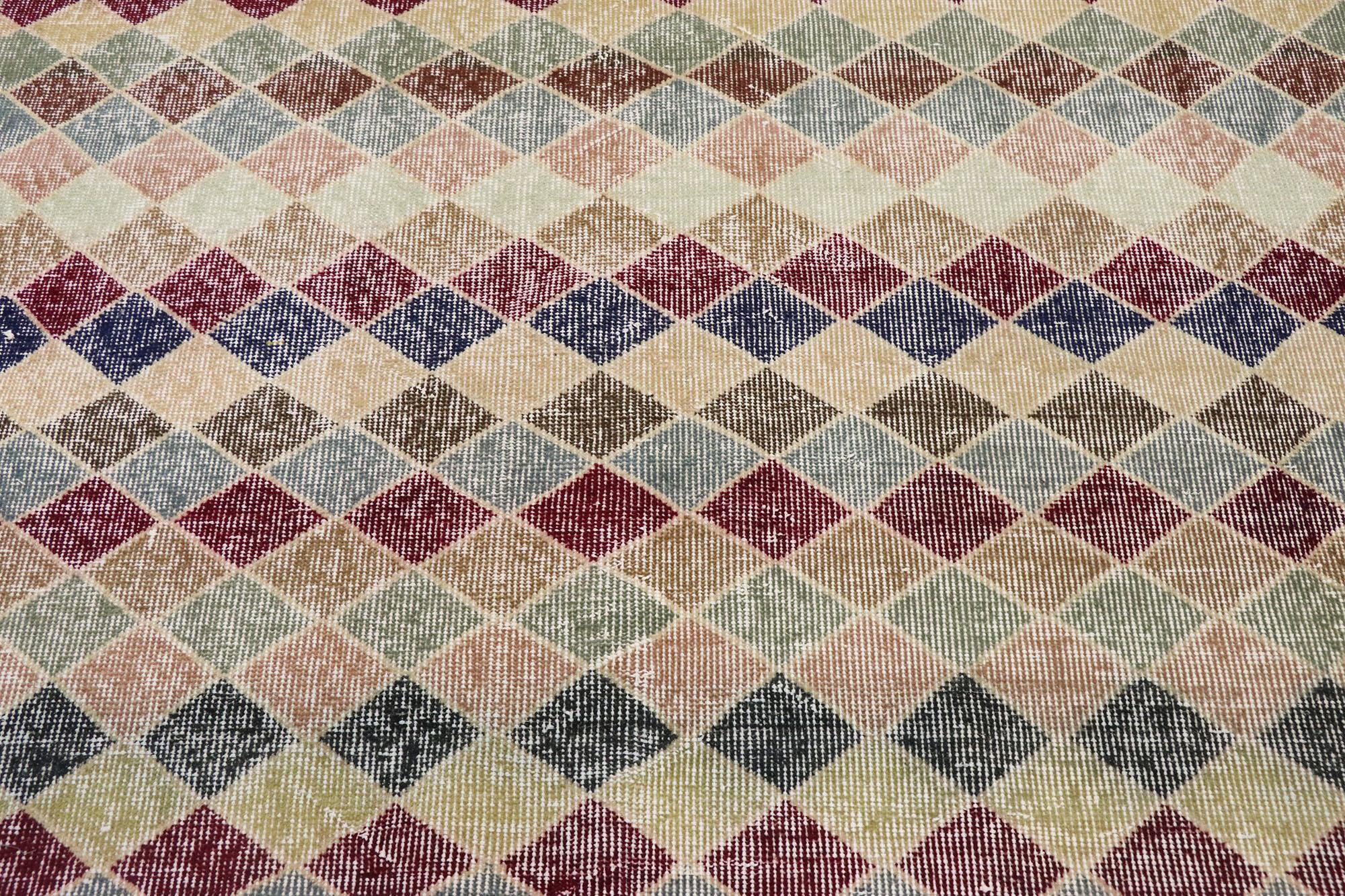Annodato a mano Tappeto Sivas turco d'epoca con stile rustico e moderno del medio secolo in vendita