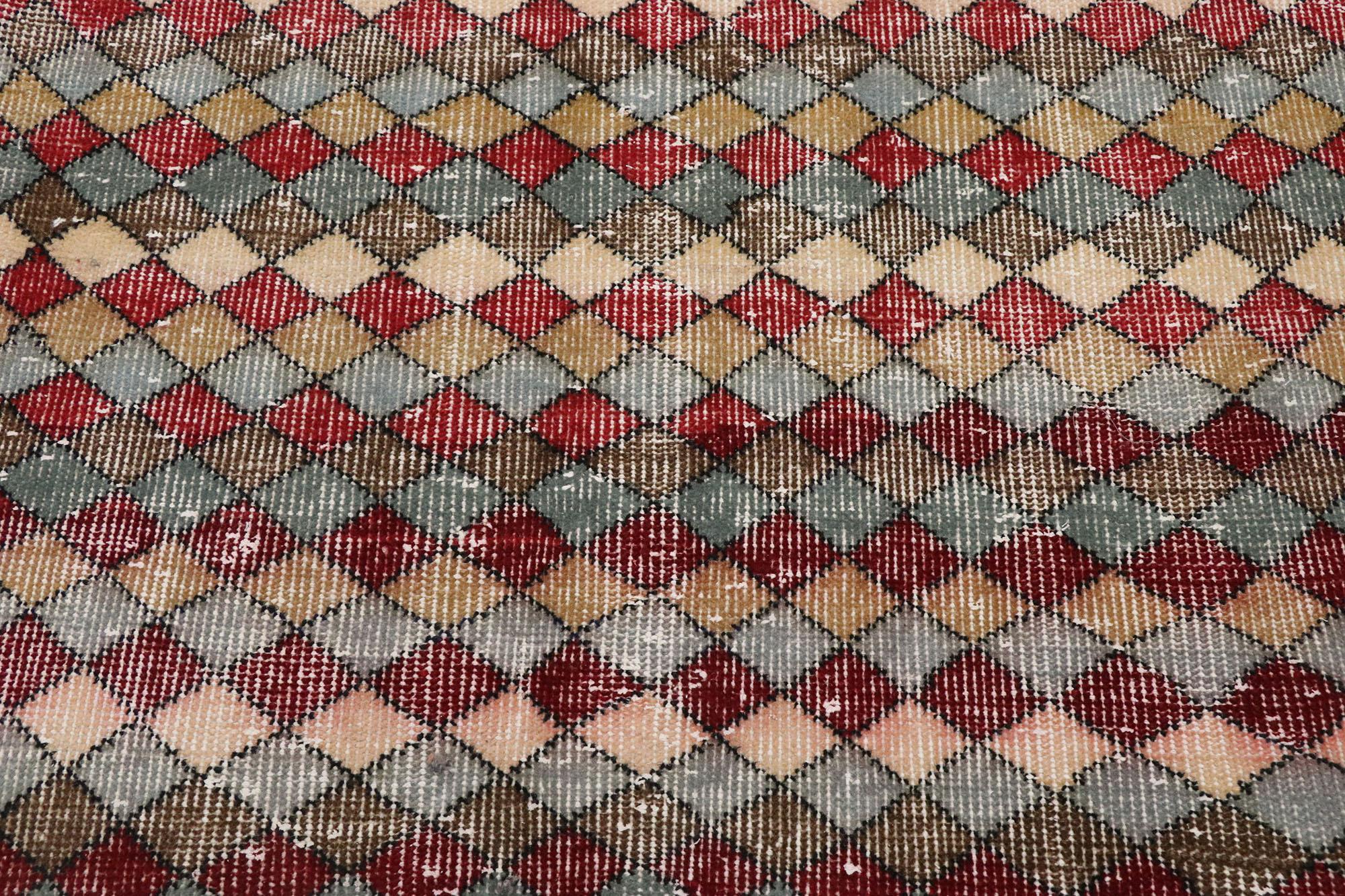 Annodato a mano Tappeto Sivas turco d'epoca con stile rustico e moderno del medio secolo in vendita