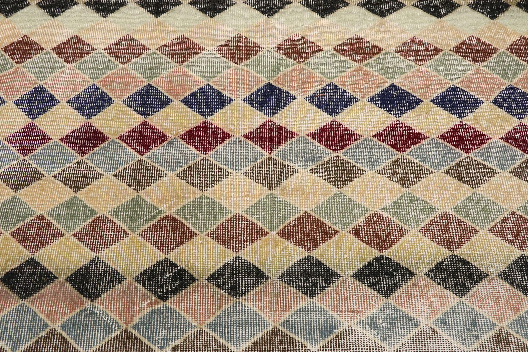 Annodato a mano Tappeto Sivas turco d'epoca con stile rustico e moderno del medio secolo in vendita