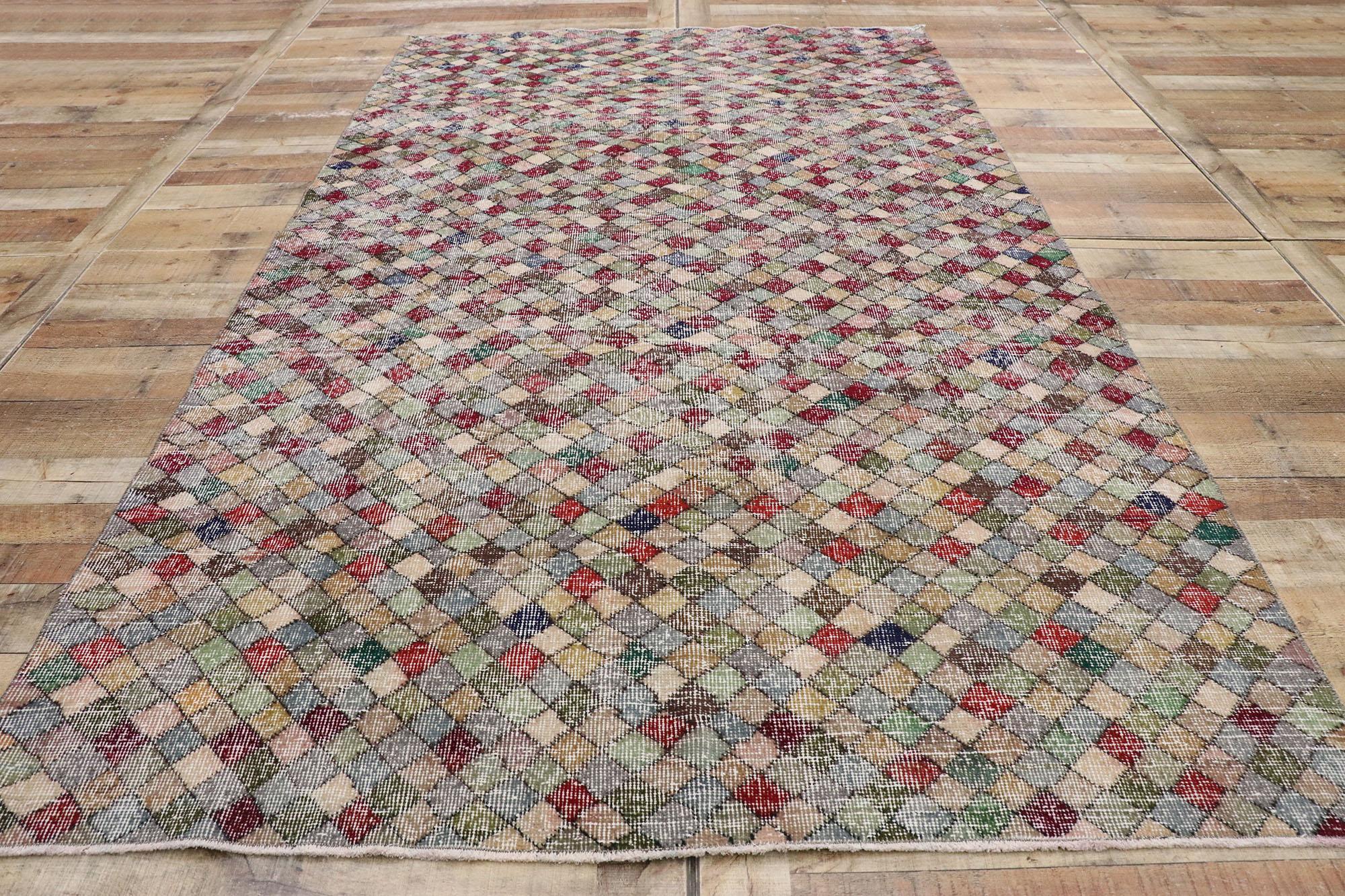 Lana Tappeto Sivas turco d'epoca con stile rustico e moderno del medio secolo in vendita