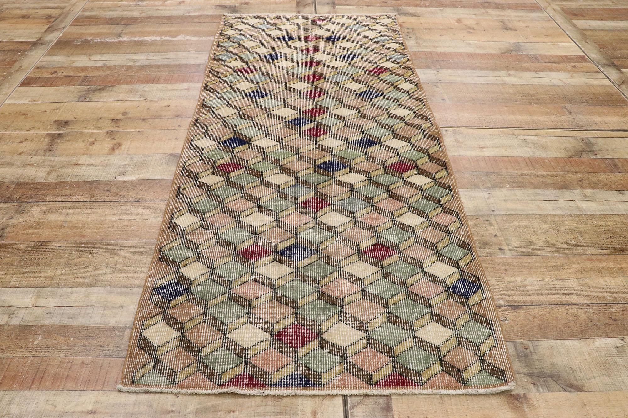 Distressed Vintage Turkish Sivas Rug with Rustic Mid-Century Modern Style For Sale 2