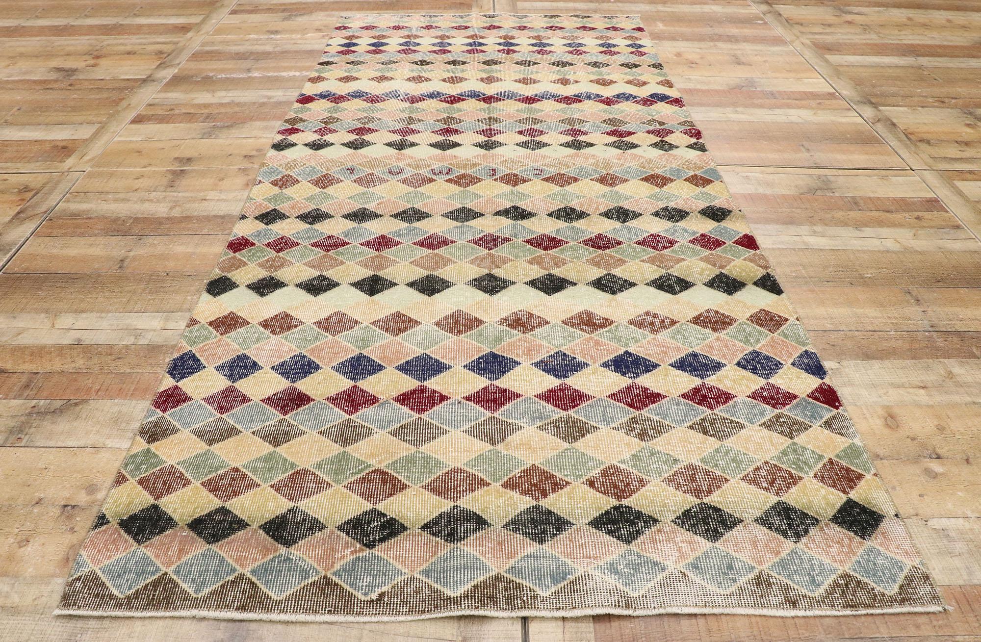Lana Tappeto Sivas turco d'epoca con stile rustico e moderno del medio secolo in vendita