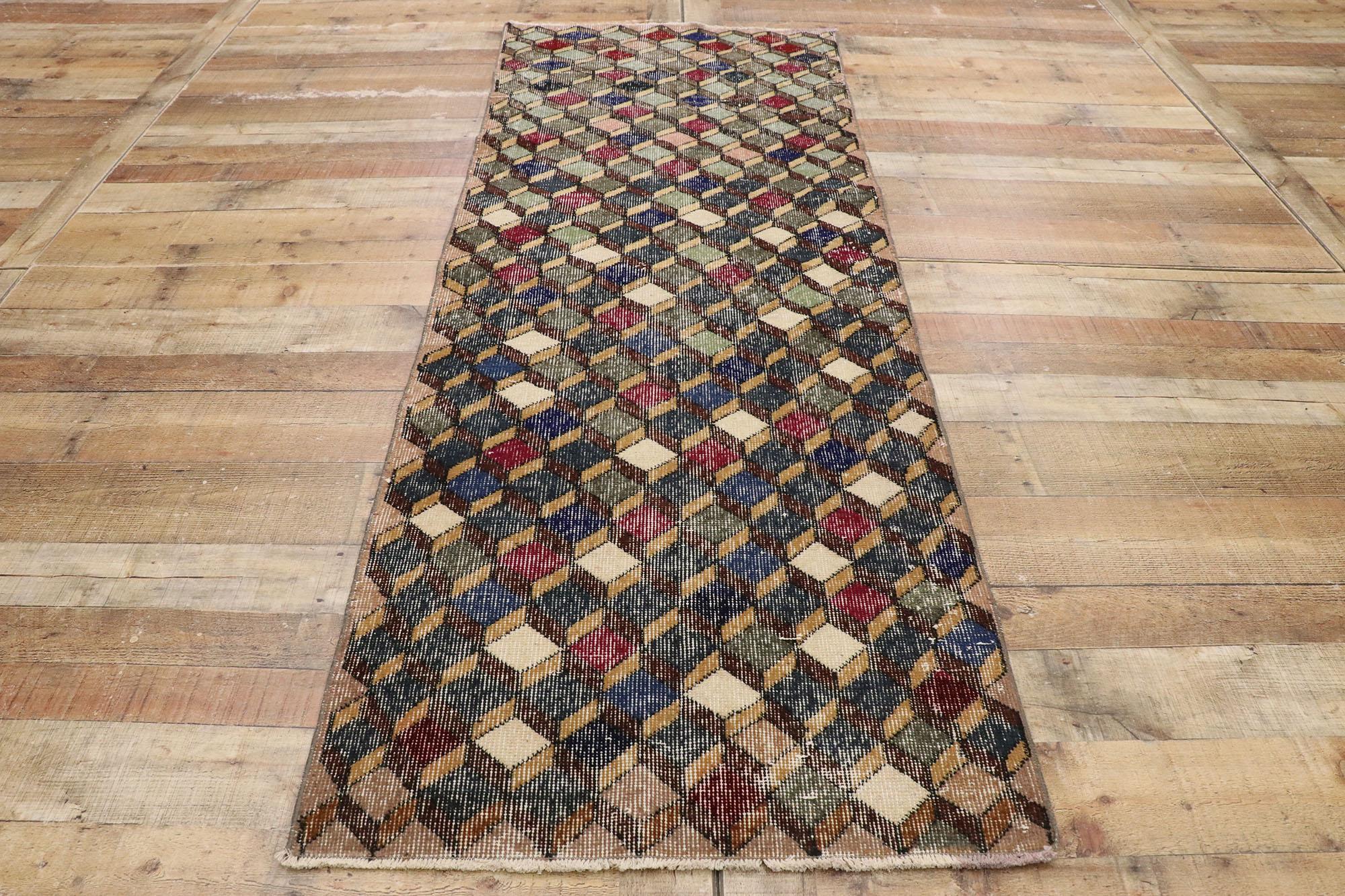Distressed Vintage Turkish Sivas Rug with Rustic Mid-Century Modern Style For Sale 2
