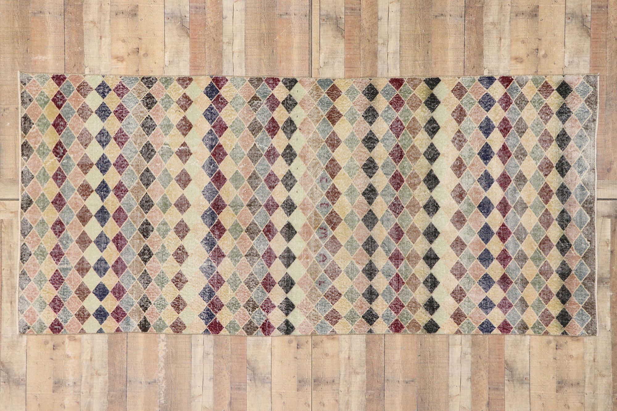 Distressed Vintage Turkish Sivas Rug with Rustic Mid-Century Modern Style For Sale 3