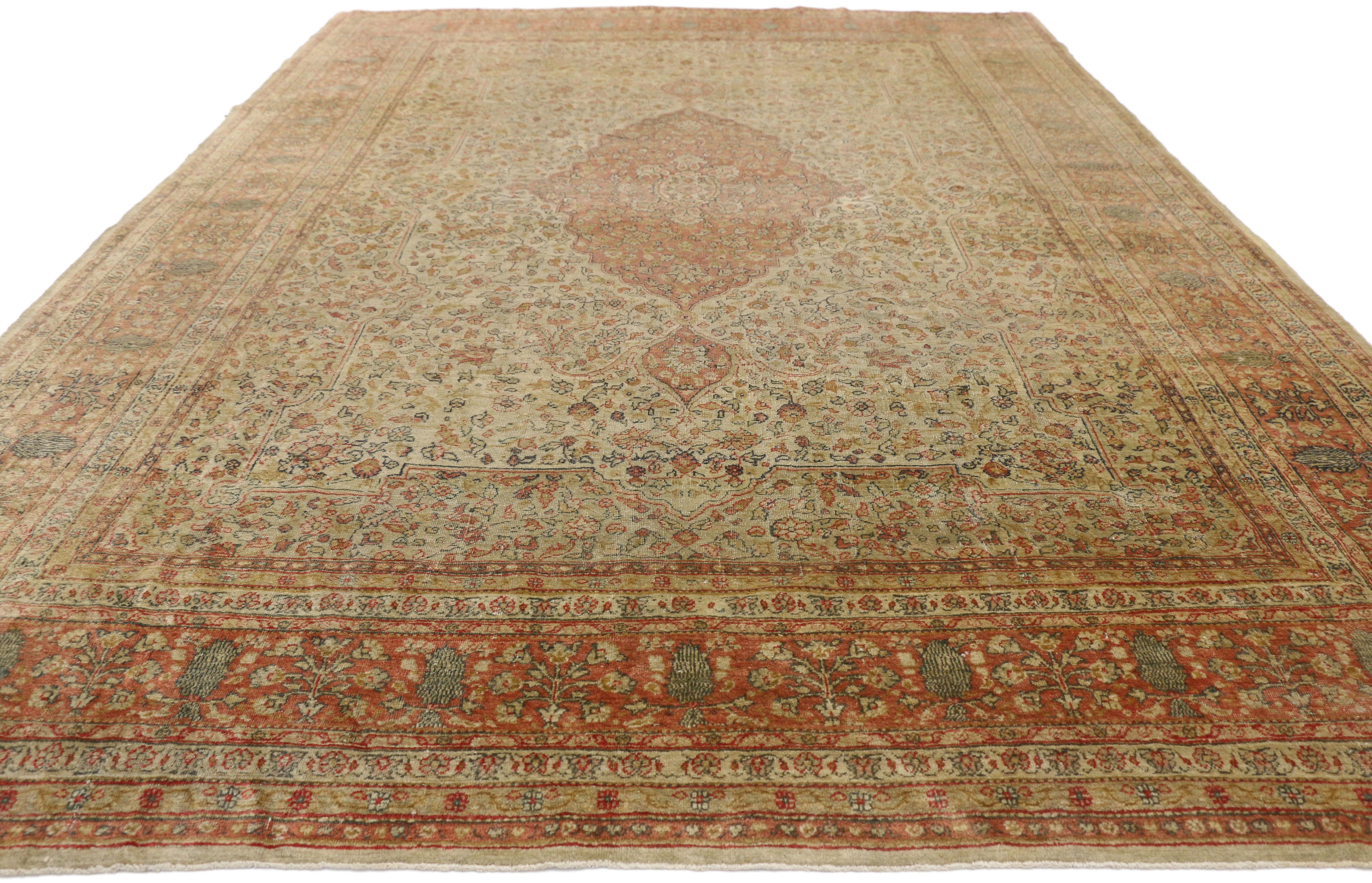 Hand-Knotted Distressed Vintage Turkish Sivas Rug with Rustic Northwestern Artisan Style For Sale