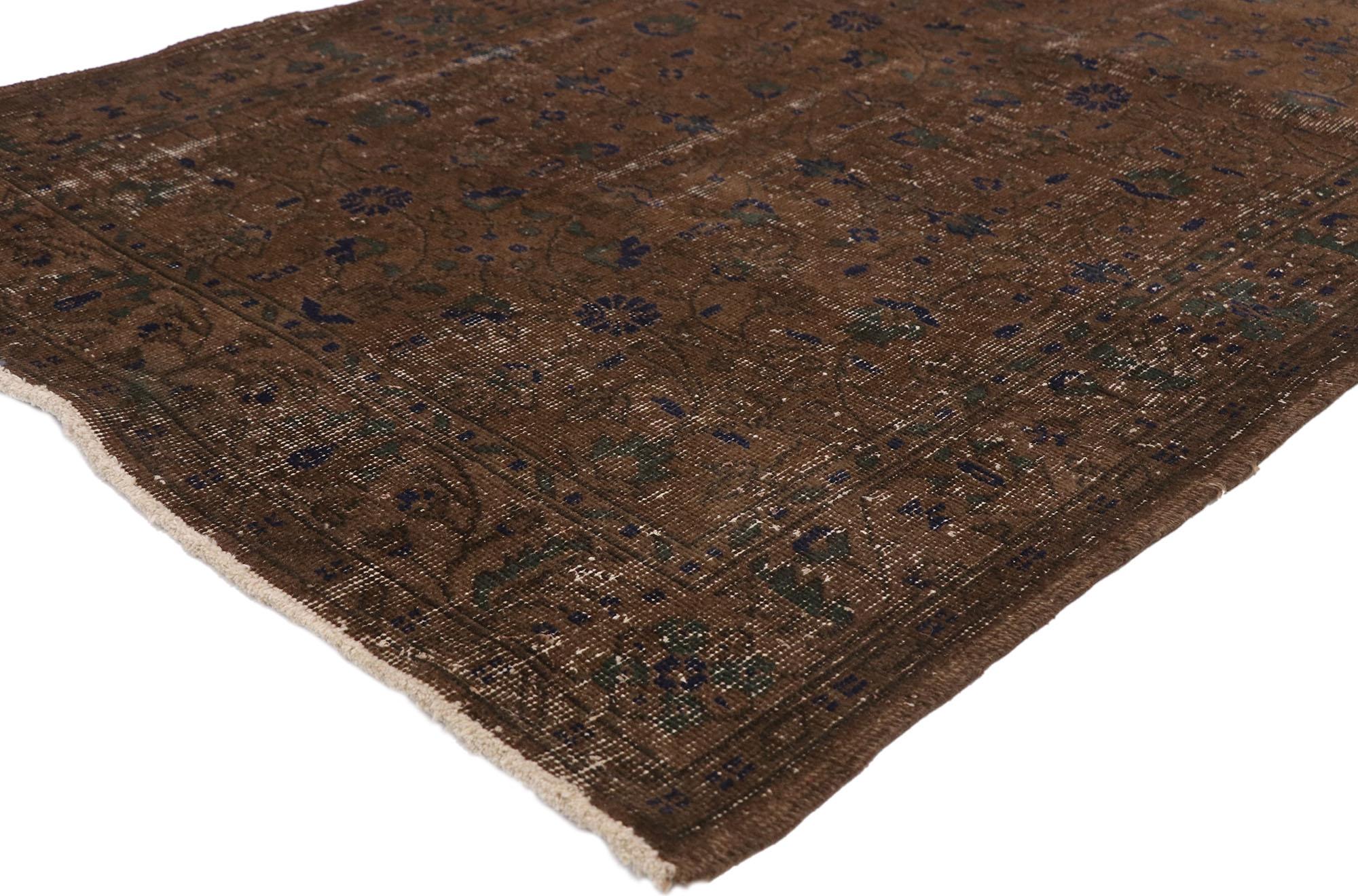 51106 distressed vintage Turkish Sivas rug with Rustic Organic Modern Farmhouse style. Rustic and refined, this hand knotted wool distressed vintage Turkish Sivas rug is gorgeous whether it’s used as an accent or powerfully used as the focal point