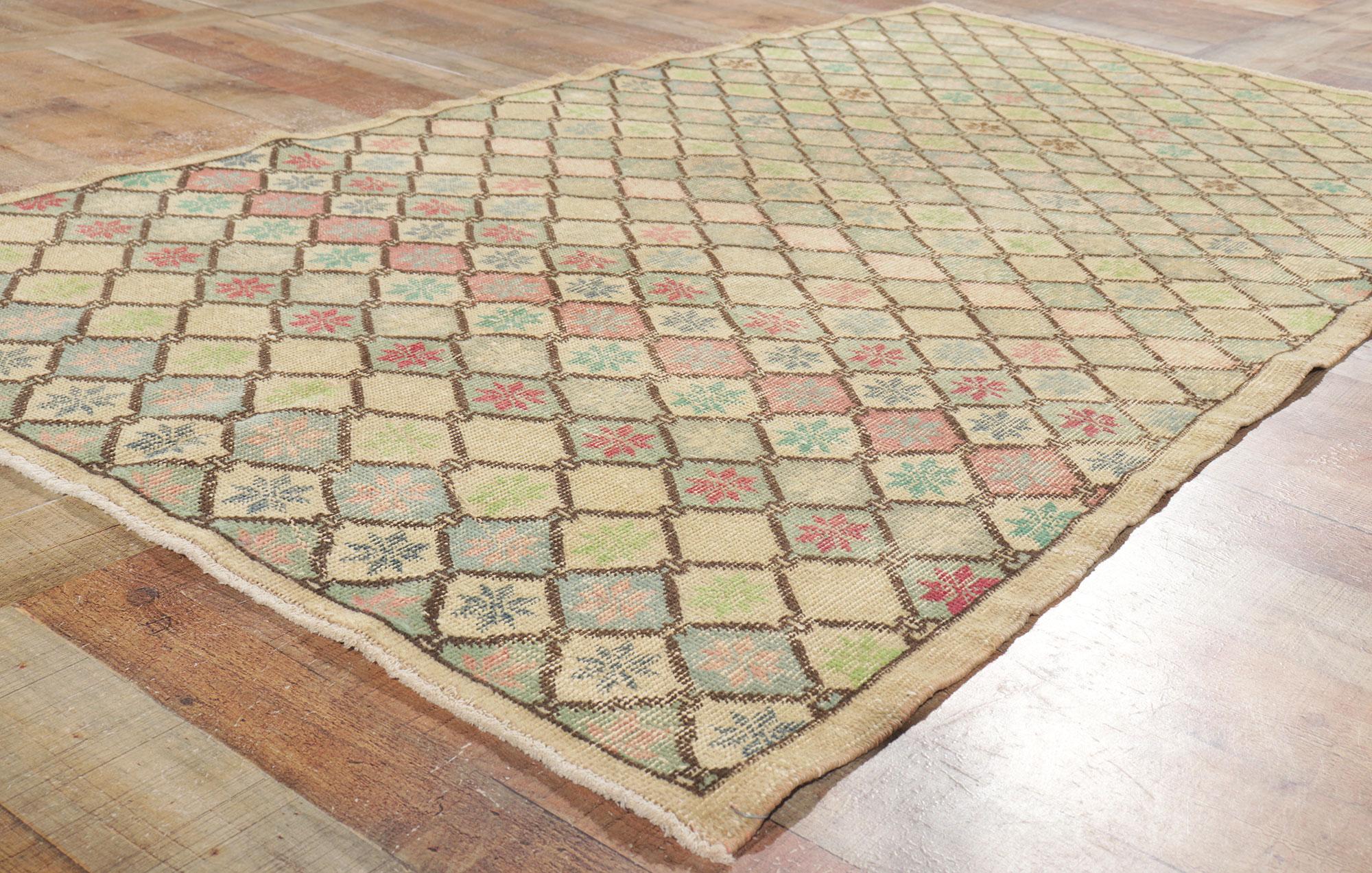 Distressed Vintage Turkish Sivas Rug with Rustic Pastel Earth-Tone Colors For Sale 1
