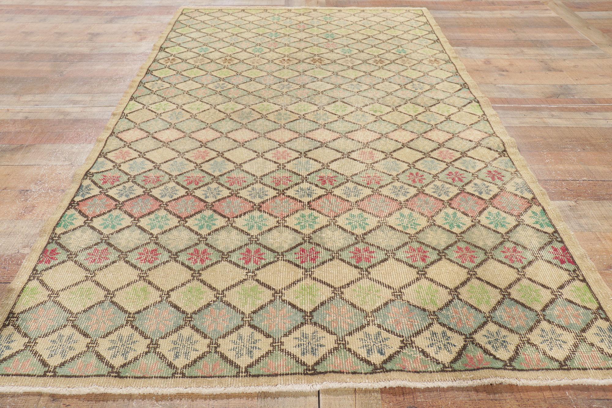 Distressed Vintage Turkish Sivas Rug with Rustic Pastel Earth-Tone Colors For Sale 2