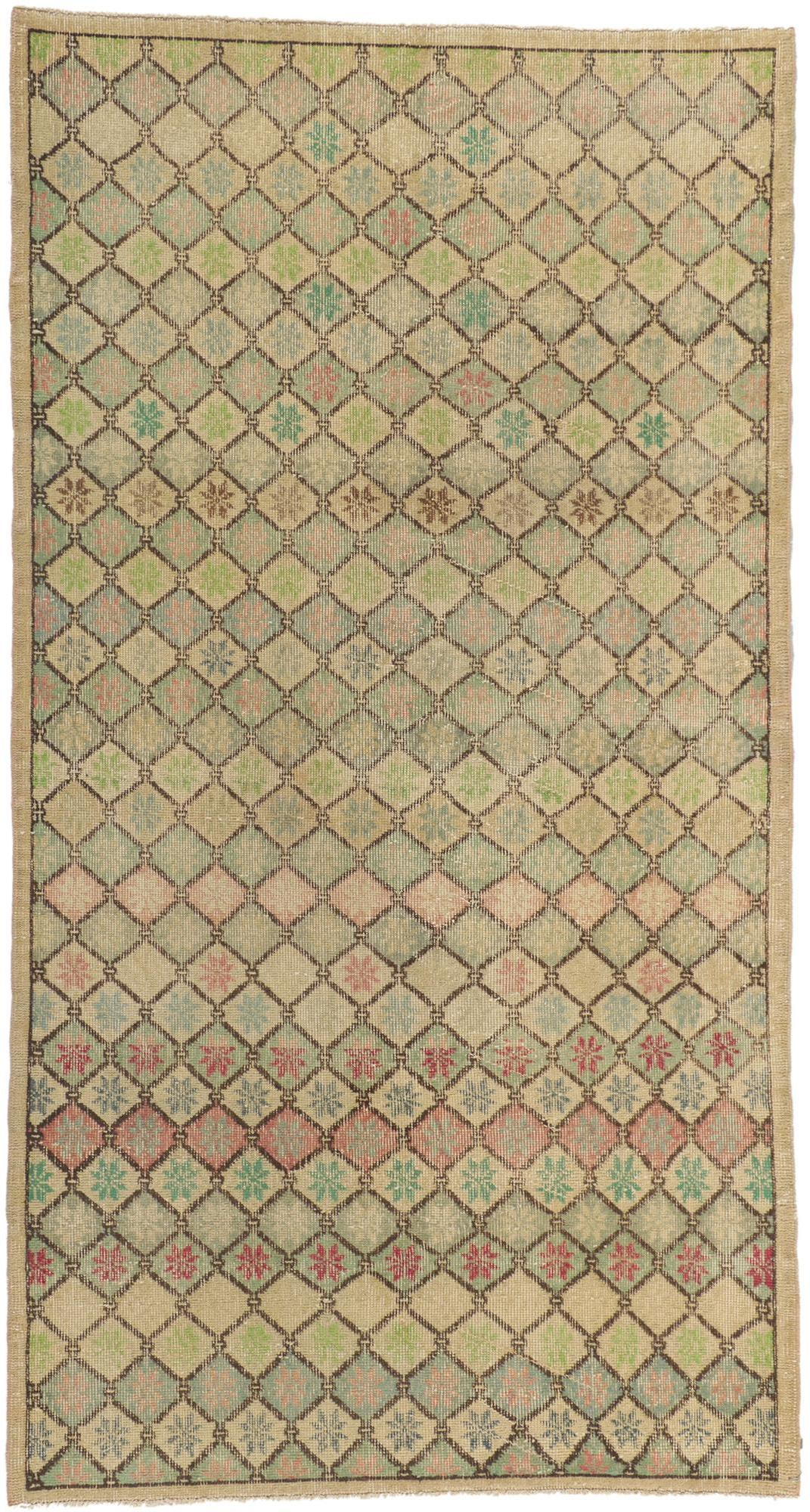 Distressed Vintage Turkish Sivas Rug with Rustic Pastel Earth-Tone Colors For Sale