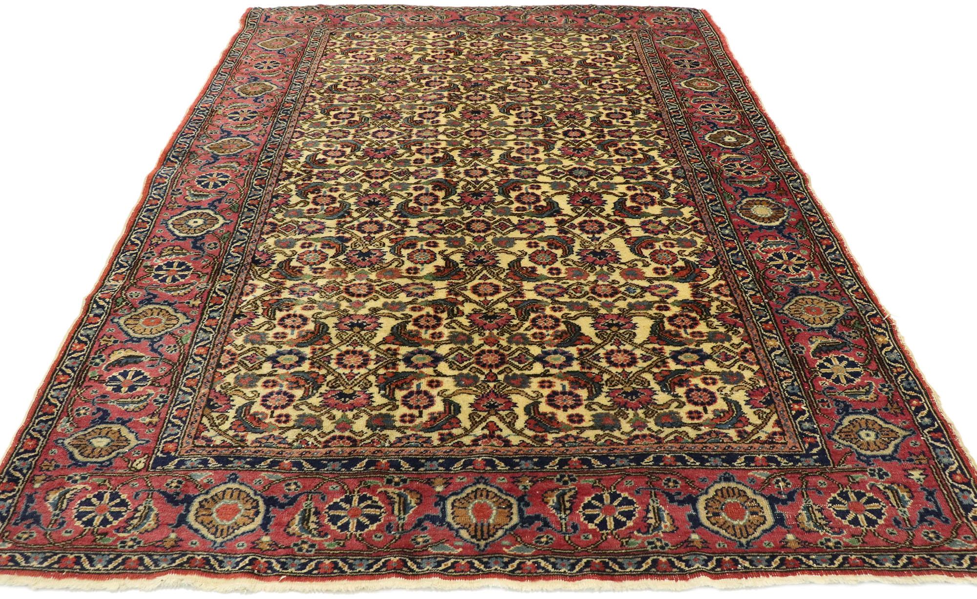 Hand-Knotted Distressed Vintage Turkish Sivas Rug with Rustic Victorian Style For Sale