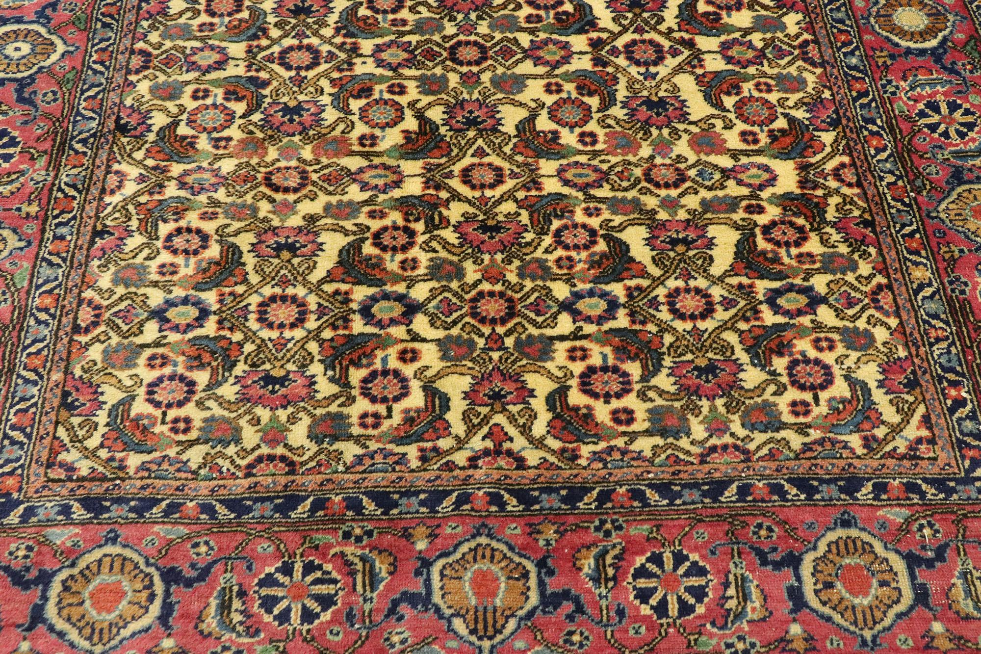 Distressed Vintage Turkish Sivas Rug with Rustic Victorian Style In Good Condition For Sale In Dallas, TX