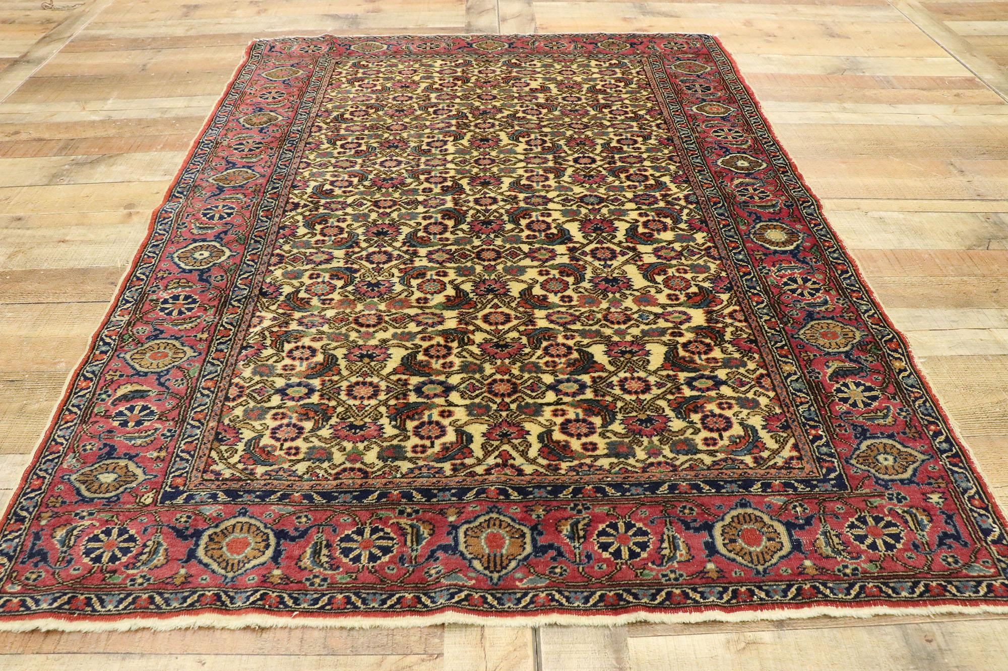 Distressed Vintage Turkish Sivas Rug with Rustic Victorian Style For Sale 2