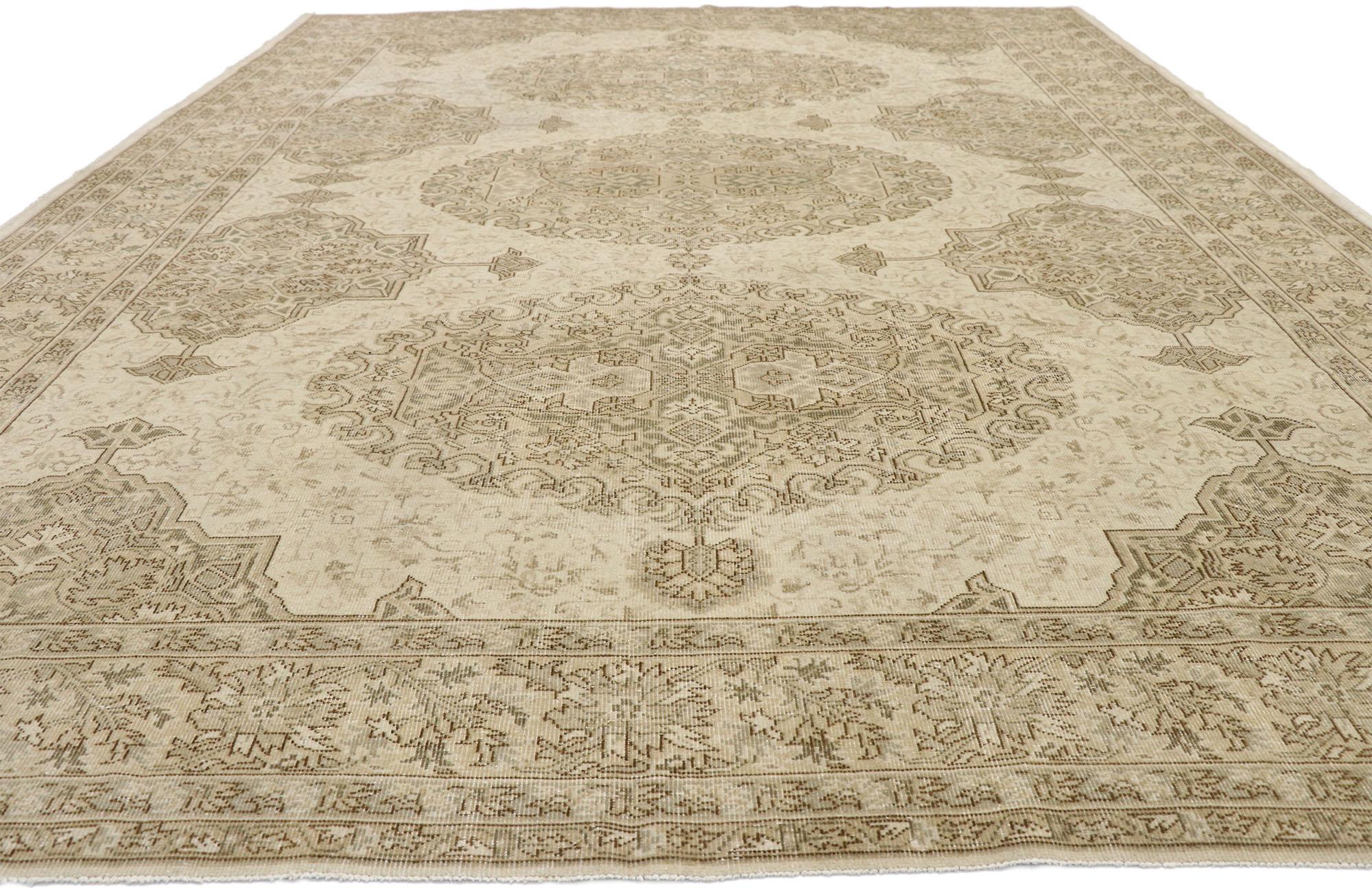 Shaker Distressed Vintage Turkish Sivas Rug with Rustic William and Mary Style For Sale