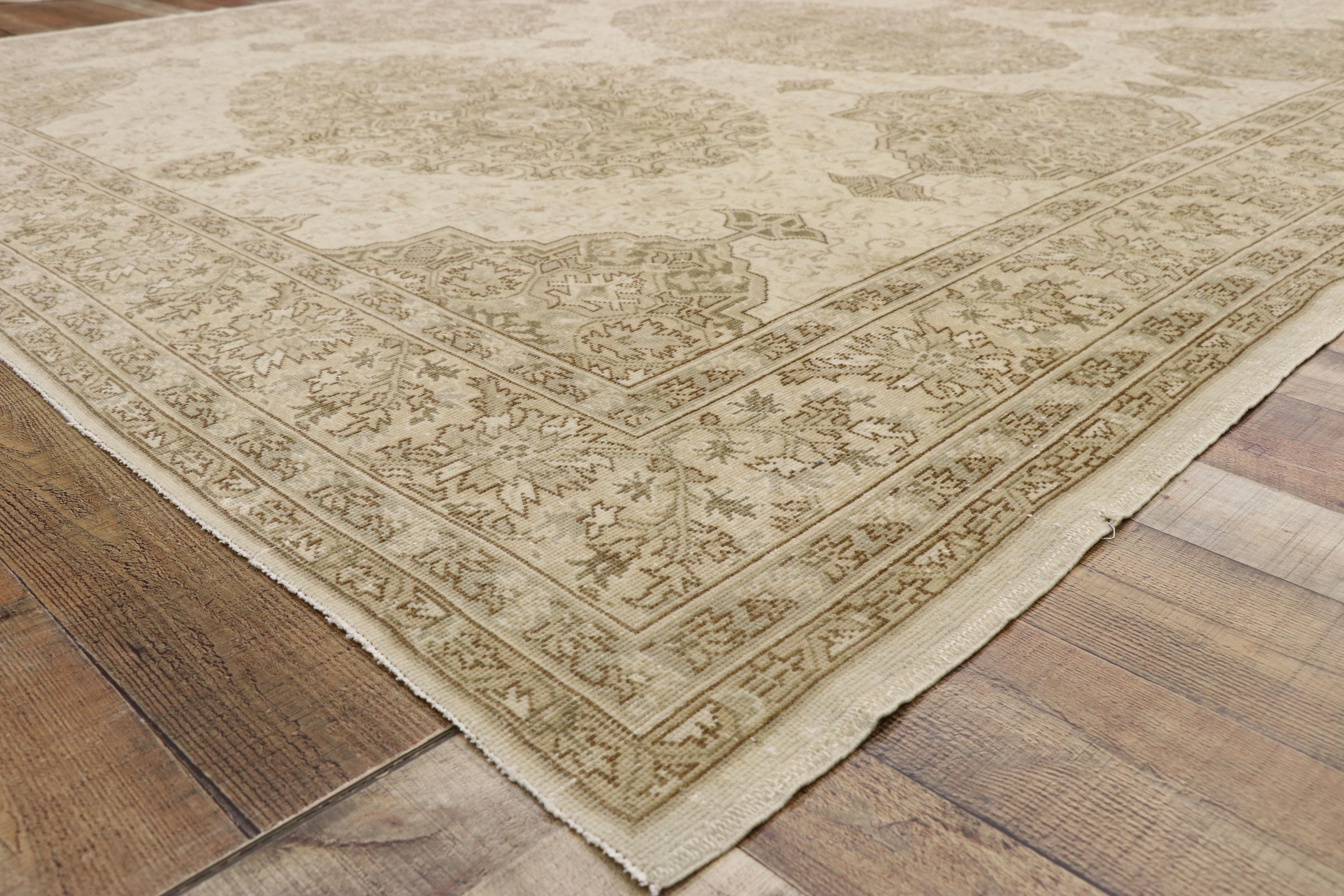 20th Century Distressed Vintage Turkish Sivas Rug with Rustic William and Mary Style For Sale
