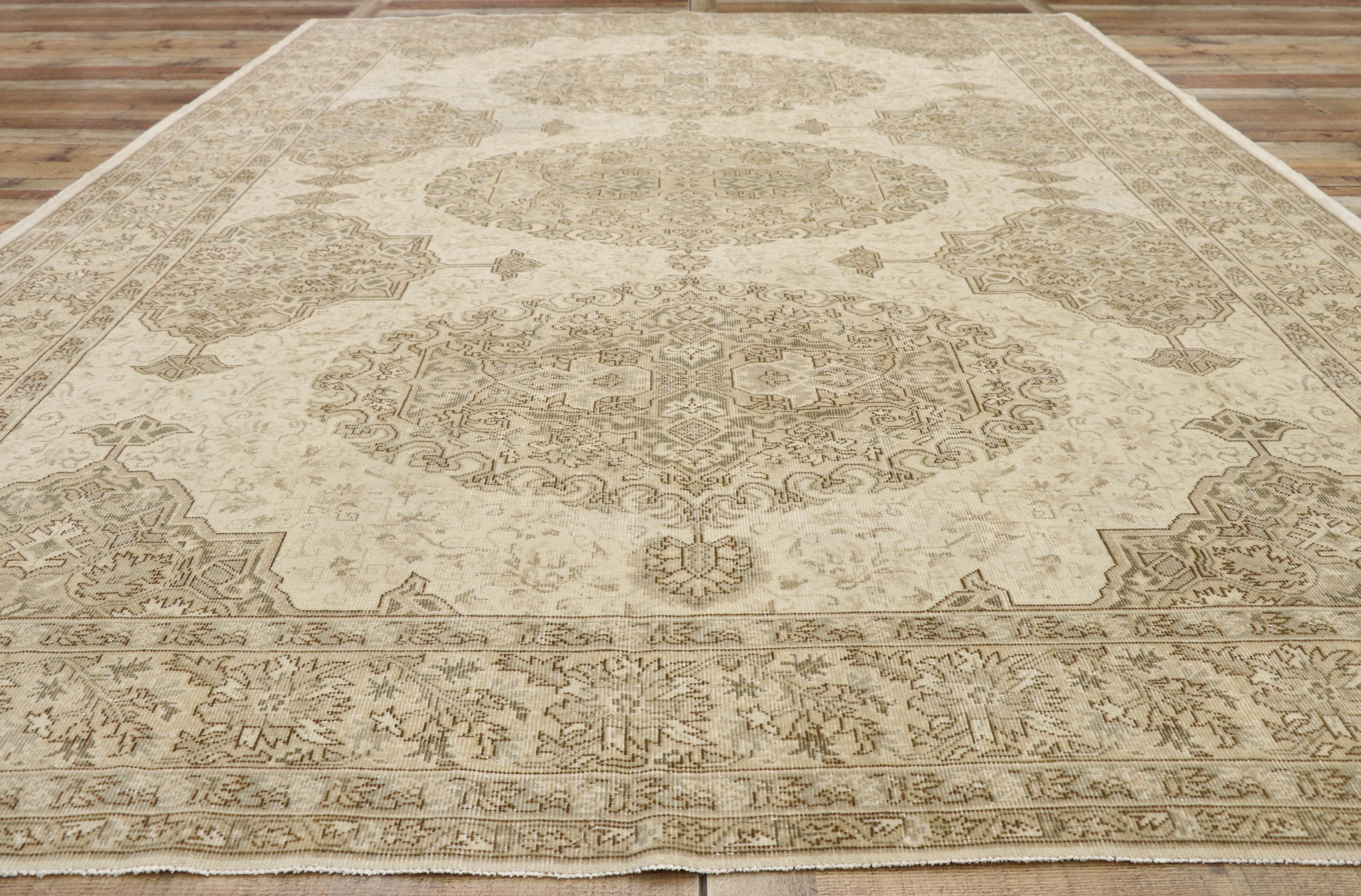 Wool Distressed Vintage Turkish Sivas Rug with Rustic William and Mary Style For Sale