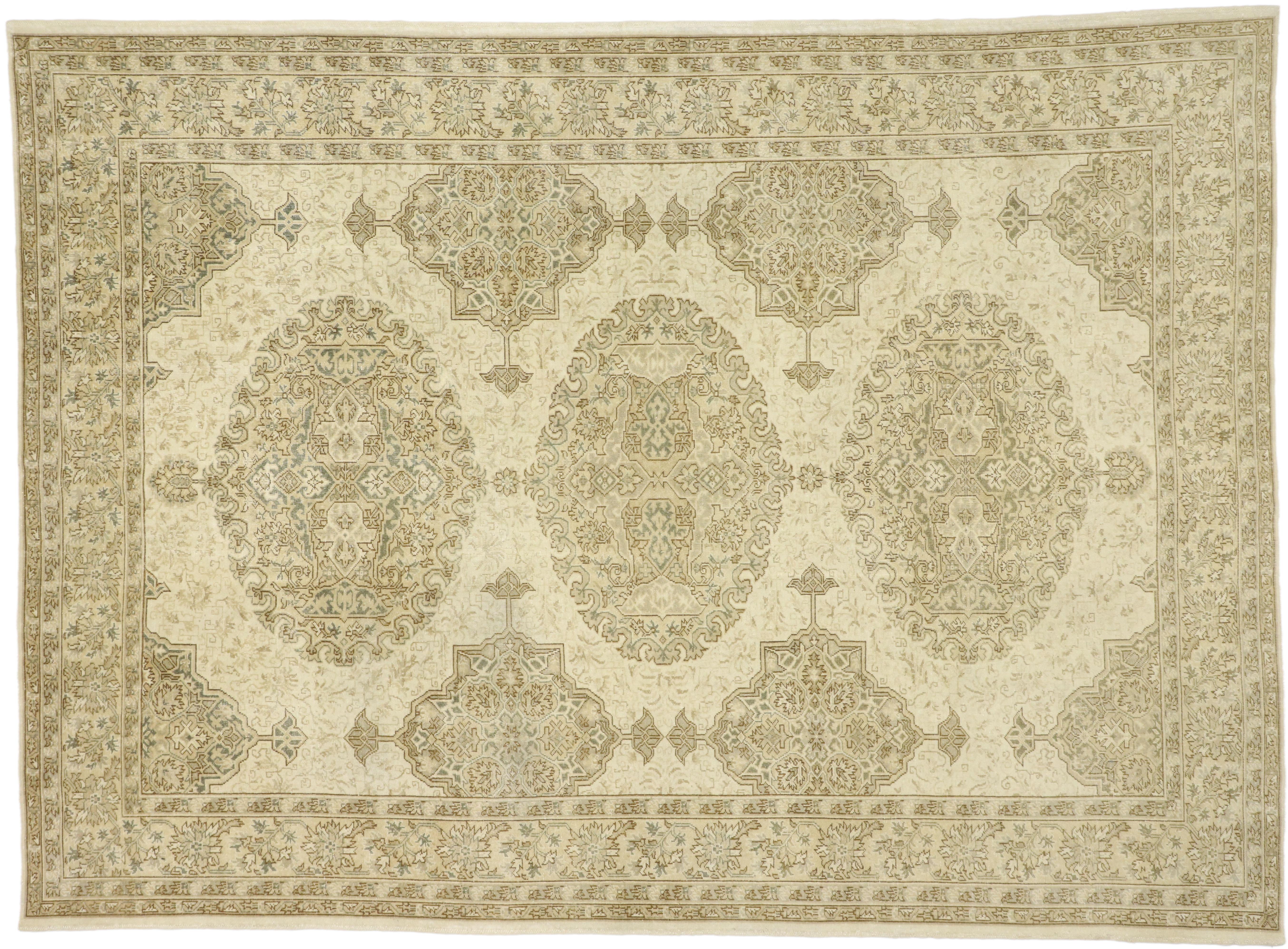 Distressed Vintage Turkish Sivas Rug with Rustic William and Mary Style For Sale 2
