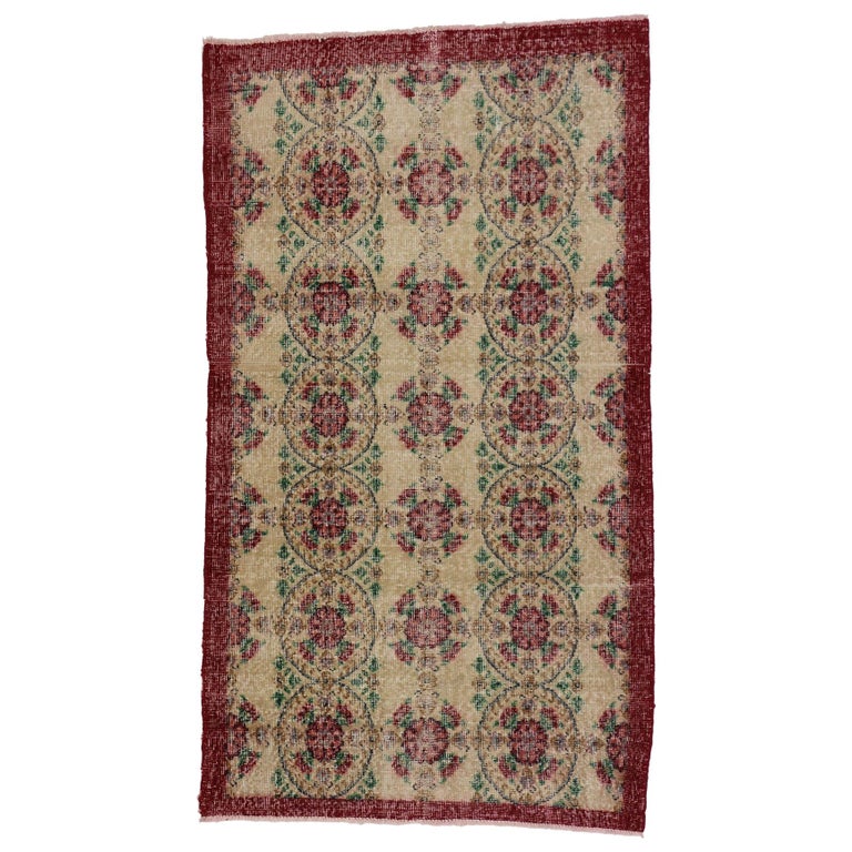 Distressed Vintage Turkish Sivas Rug with Shabby Chic English Country Style For Sale