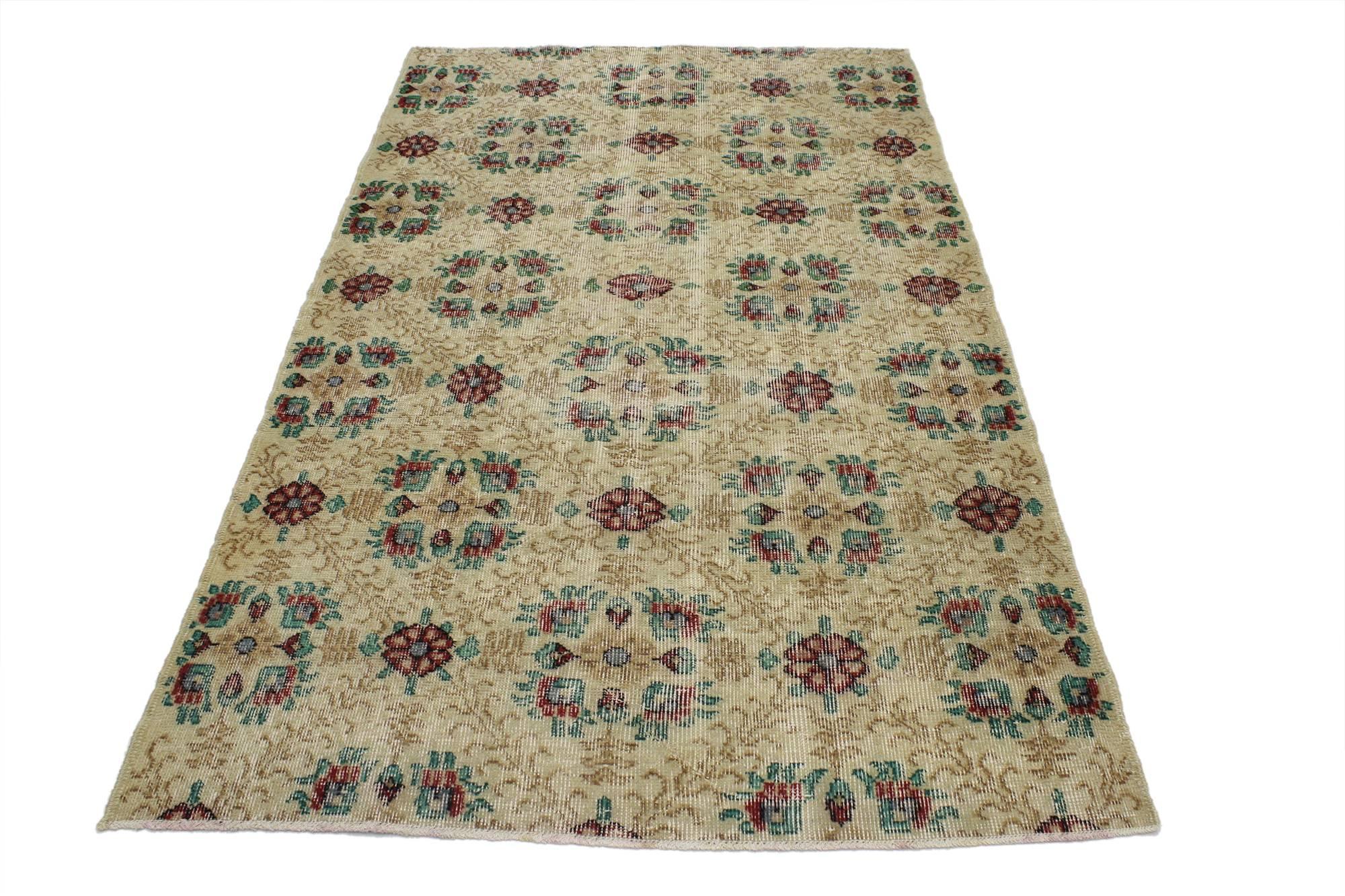 Rustic Distressed Vintage Turkish Sivas Rug with Shabby Chic Farmhouse Style For Sale