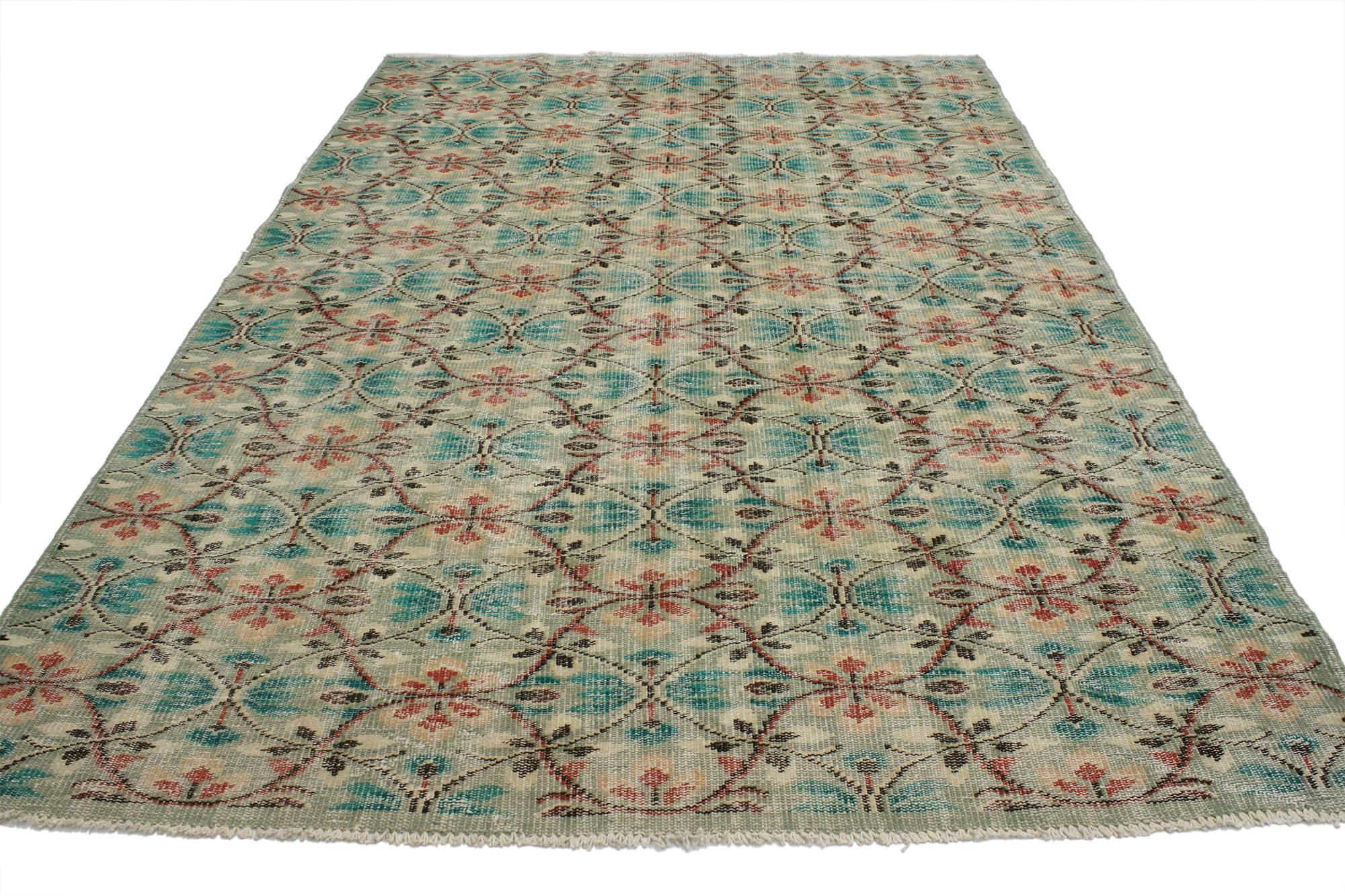 Country Distressed Vintage Turkish Sivas Rug with Shabby Chic Swedish Farmhouse Style For Sale