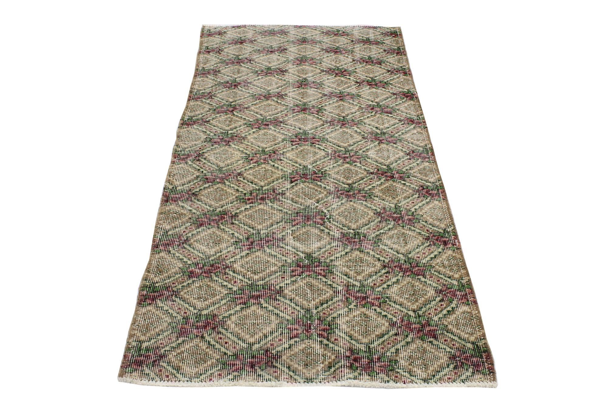 Hand-Knotted Distressed Vintage Turkish Sivas Rug with Rustic English Traditional Style For Sale