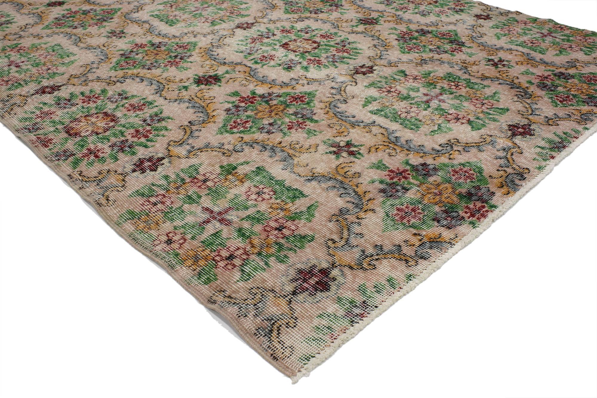 Hand-Knotted Distressed Vintage Turkish Sivas Rug with Swedish Country Farmhouse Style For Sale