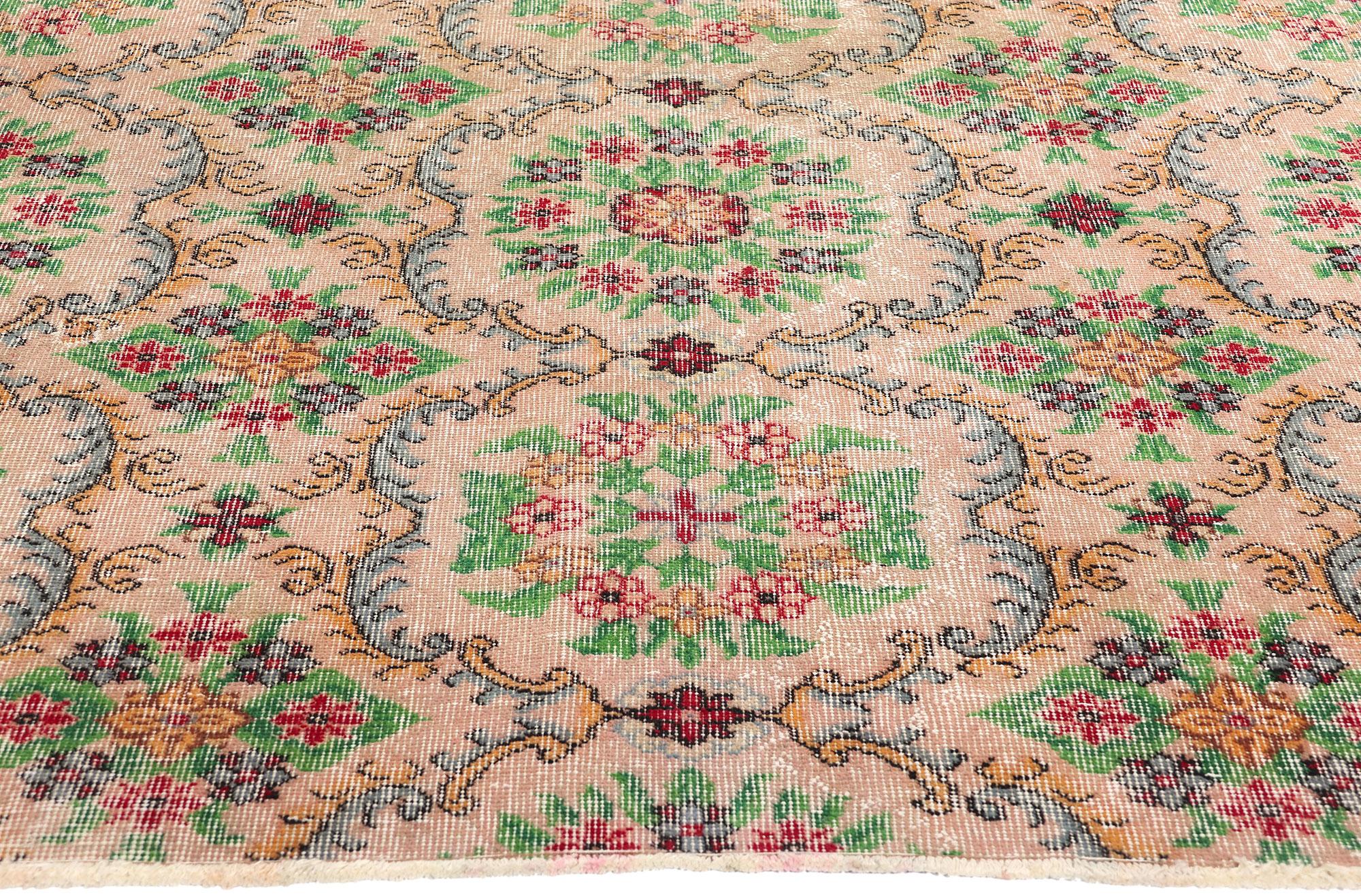 French Provincial Distressed Vintage Turkish Sivas Rug  For Sale