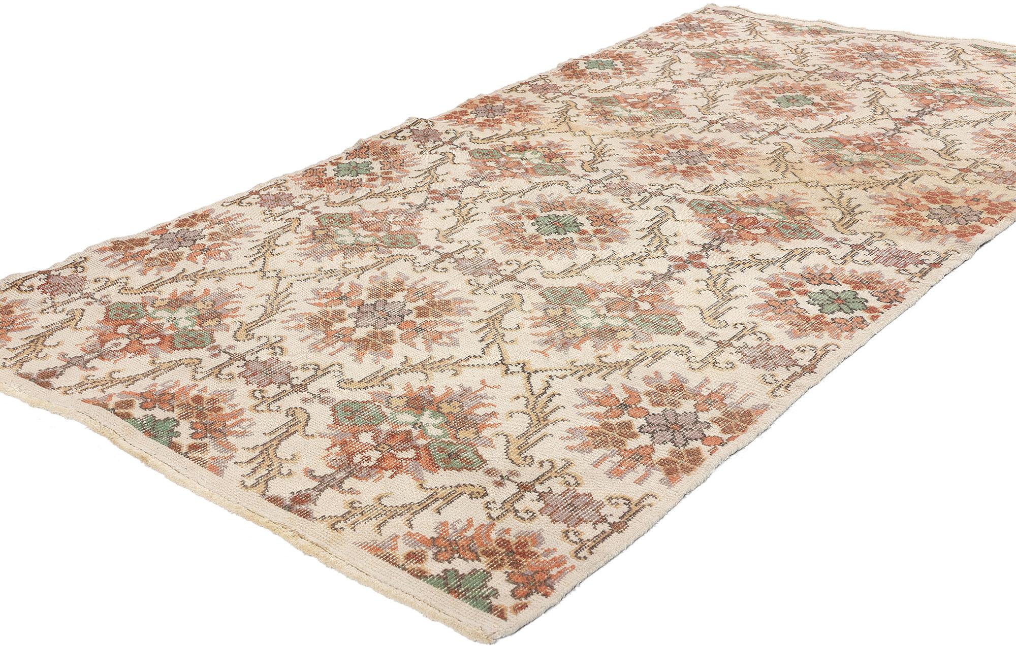 51944 Distressed Vintage Turkish Sivas Rug, 03'08 x 07'01. Distressed Turkish Sivas rugs hail from Sivas in central Anatolia, Turkey, rooted in tradition and authenticity. These rugs undergo deliberate aging processes, including distressing, to