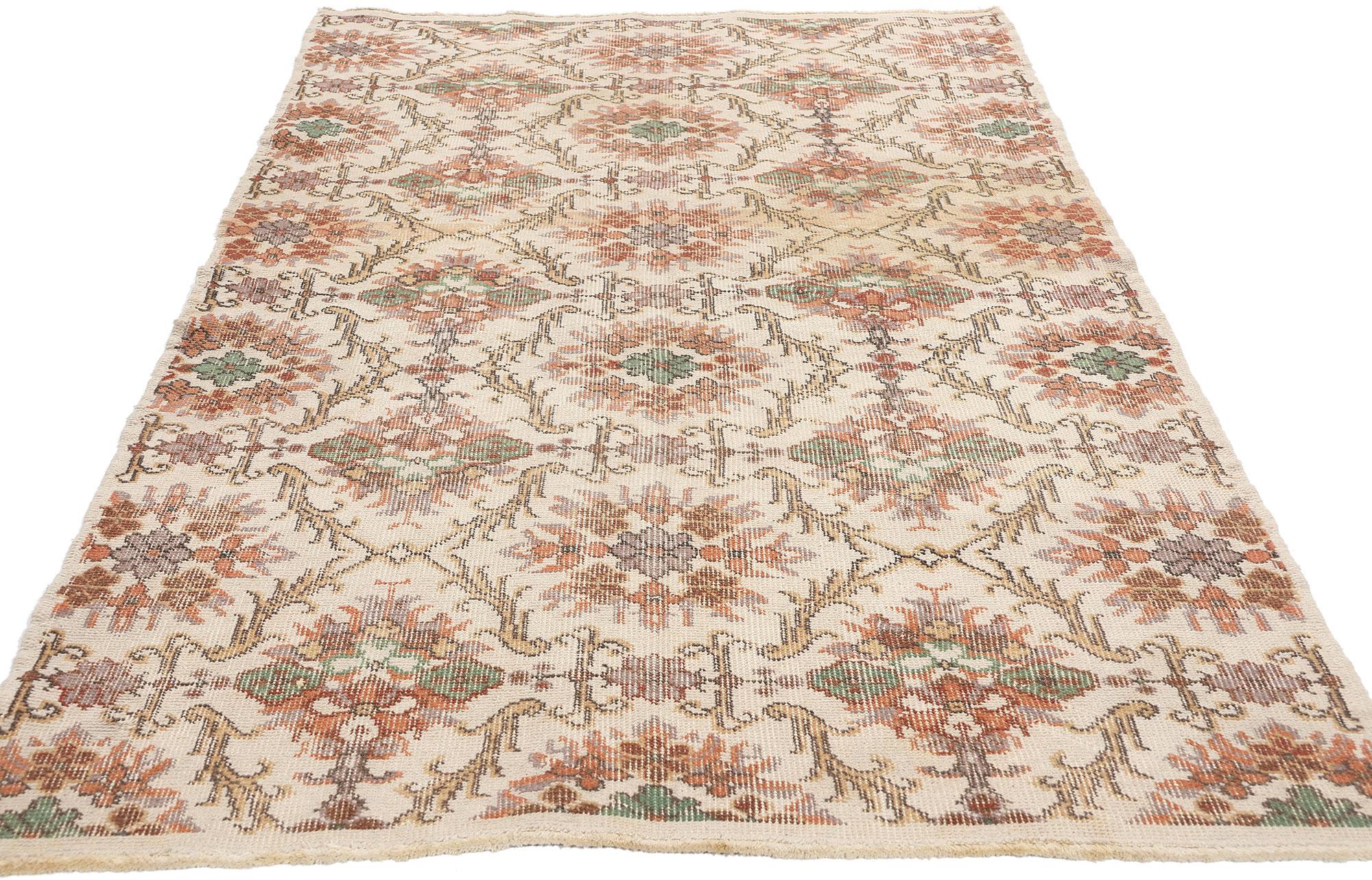 French Provincial Distressed Vintage Turkish Sivas Rug For Sale