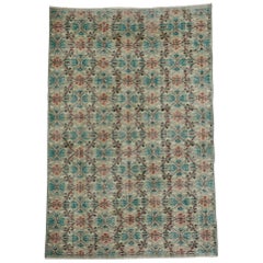 Distressed Vintage Turkish Sivas Rug with Shabby Chic Swedish Farmhouse Style