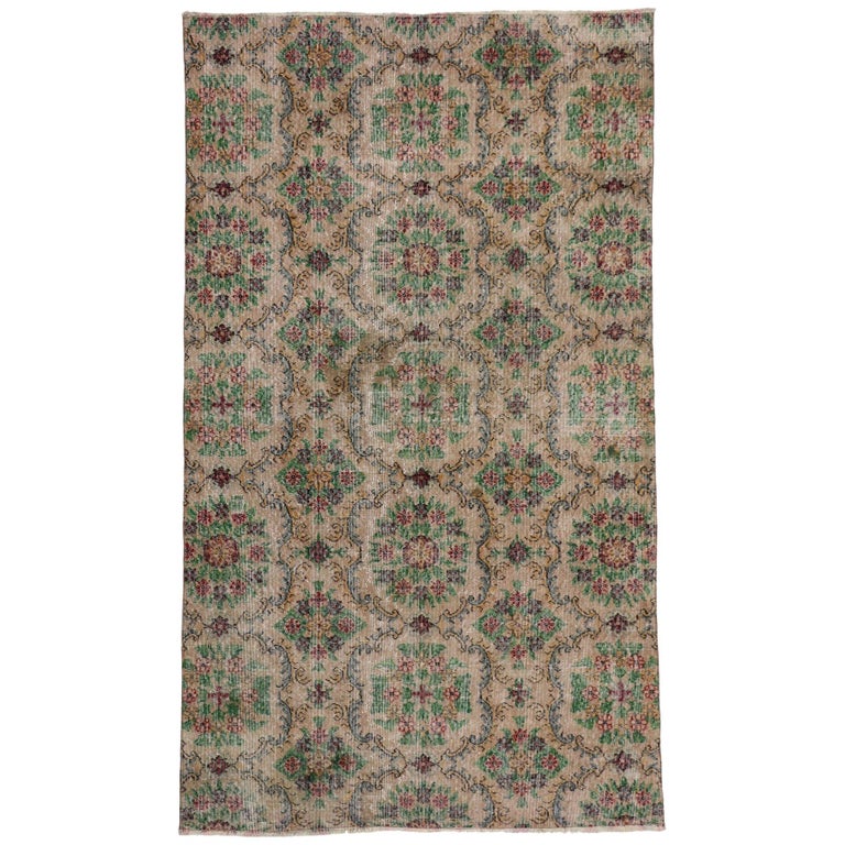 Distressed Vintage Turkish Sivas Rug with Shabby Chic Farmhouse Style For Sale at 1stDibs