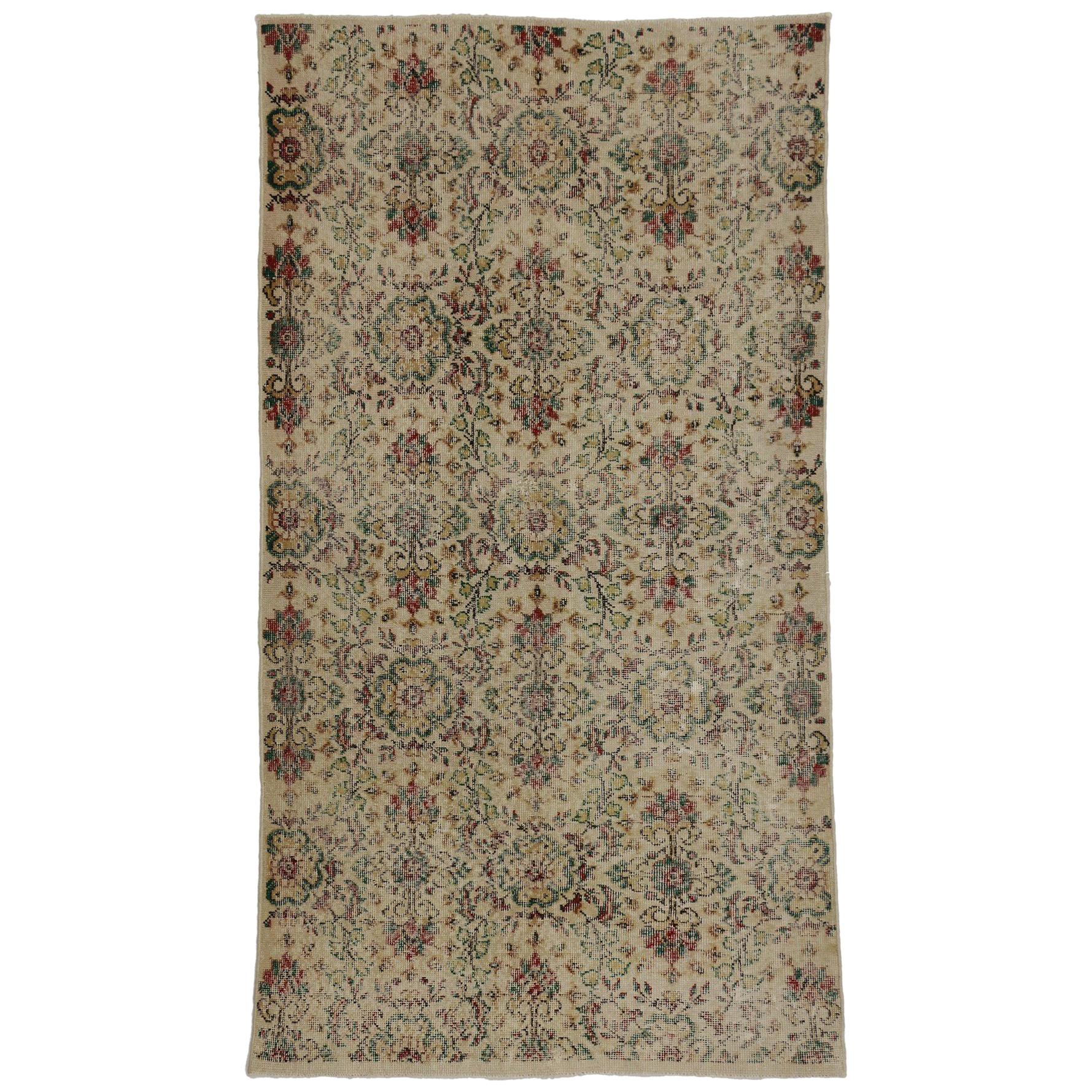 Distressed Vintage Turkish Sivas Rug with Shabby Chic Farmhouse Style For Sale