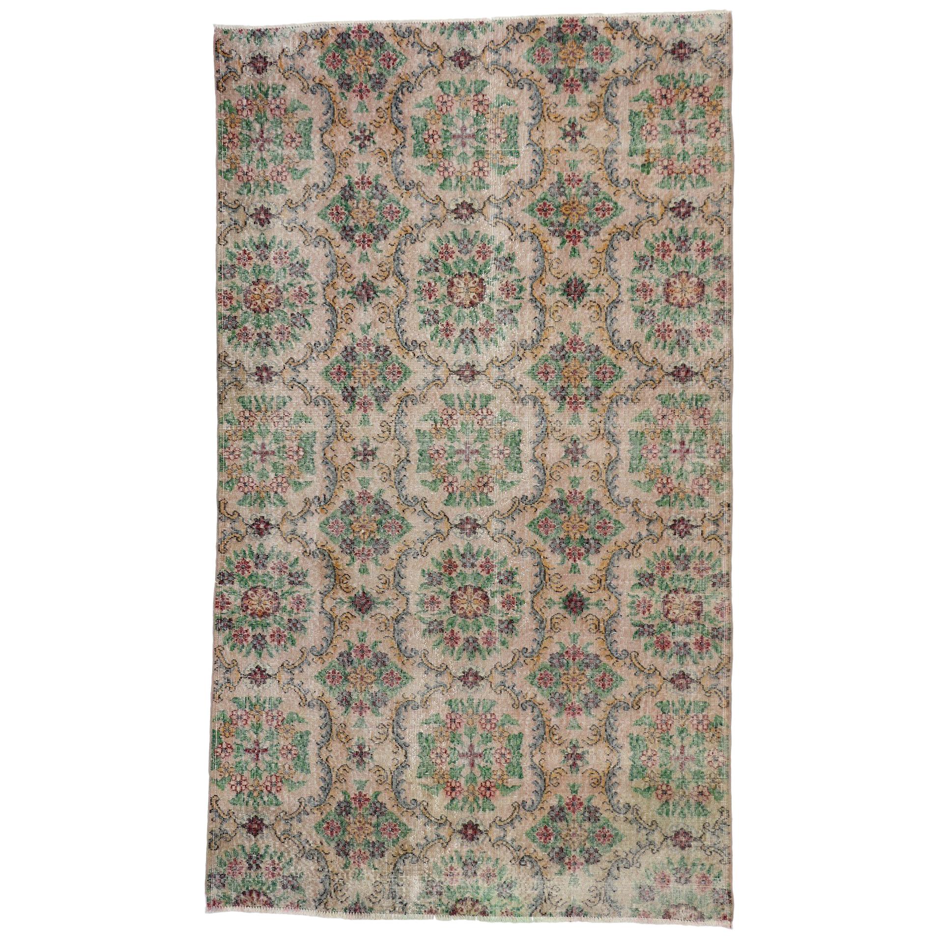 Distressed Vintage Turkish Sivas Rug with Swedish Country Farmhouse Style