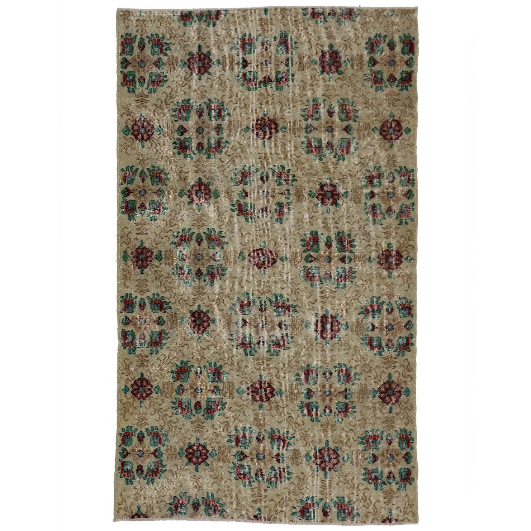 Distressed Vintage Turkish Sivas Rug with Shabby Chic Farmhouse Style