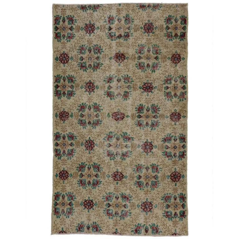 Distressed Vintage Turkish Sivas Rug with Shabby Chic Farmhouse Style ...