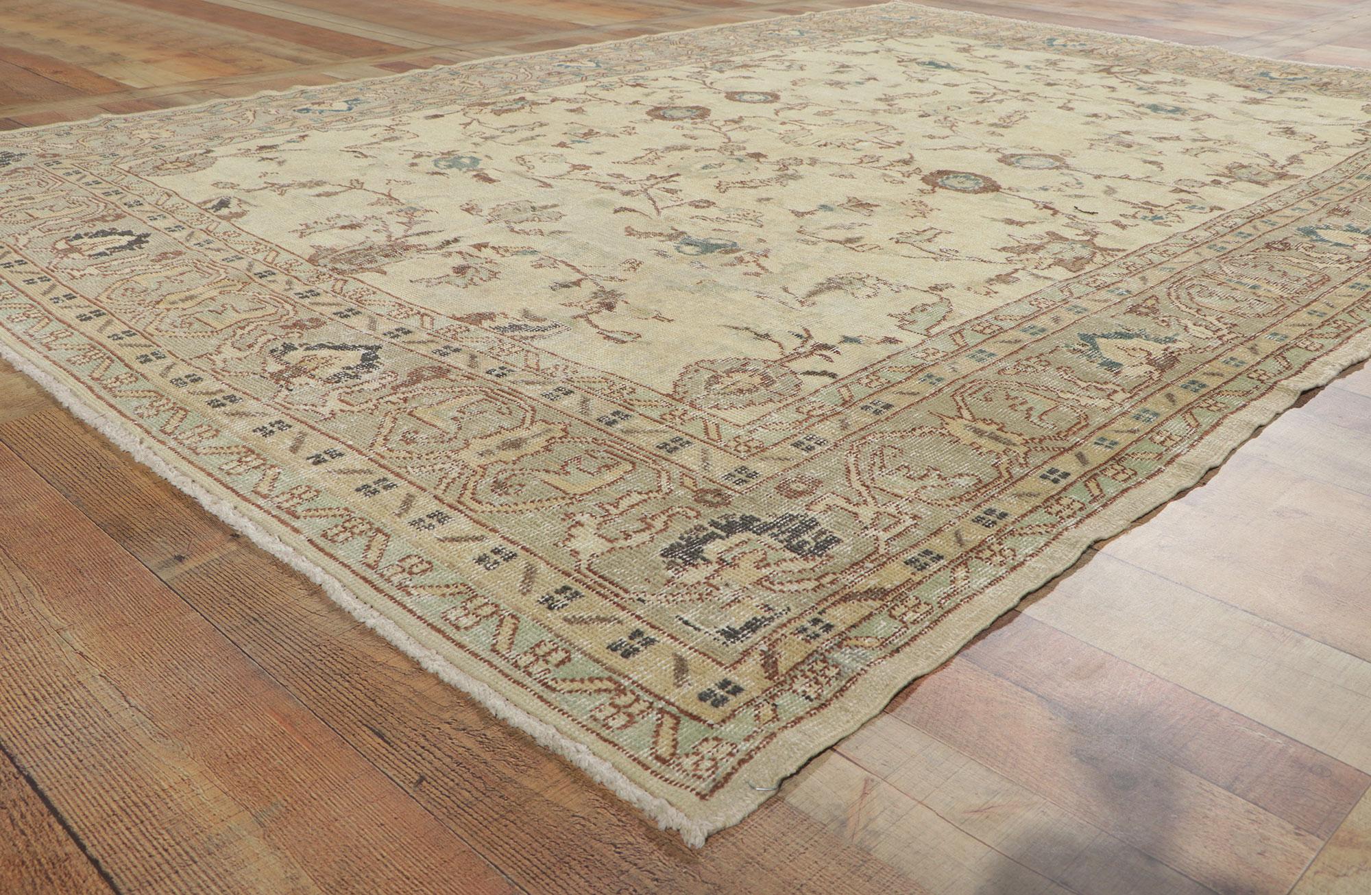 Distressed Vintage Turkish Sivas Rug with Shabby Chic Gustavian Style For Sale 2