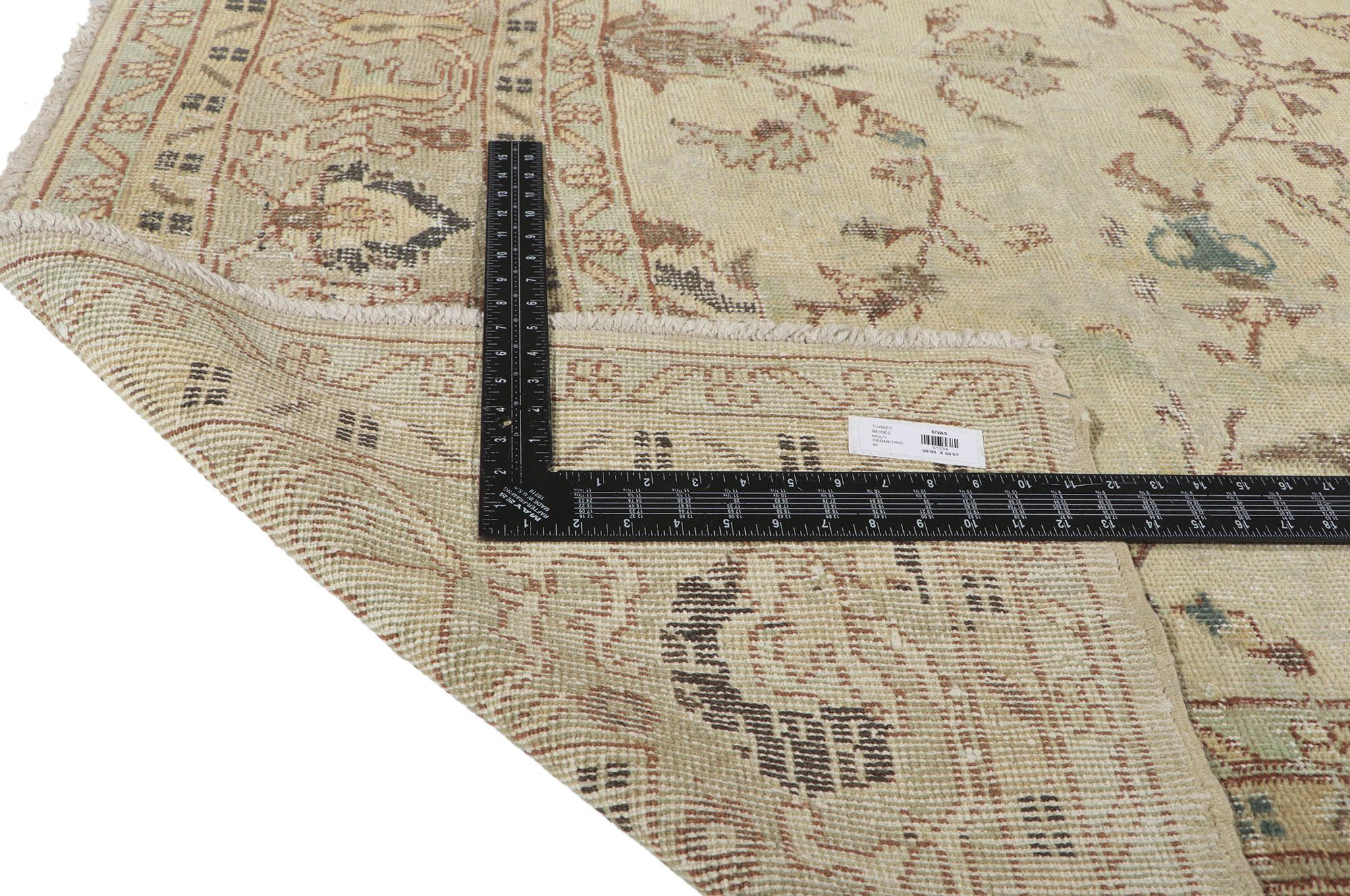 Wool Distressed Vintage Turkish Sivas Rug with Shabby Chic Gustavian Style For Sale