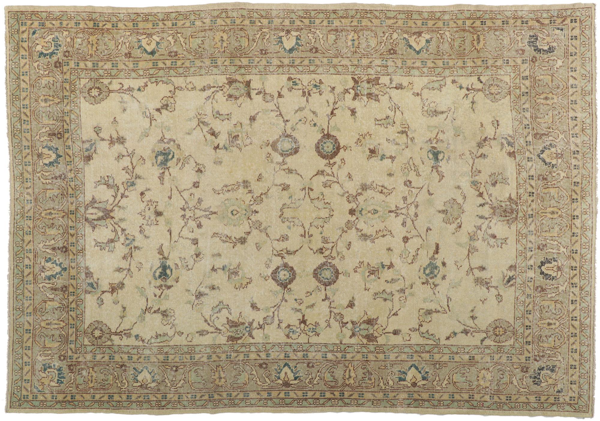 Distressed Vintage Turkish Sivas Rug with Shabby Chic Gustavian Style For Sale 5