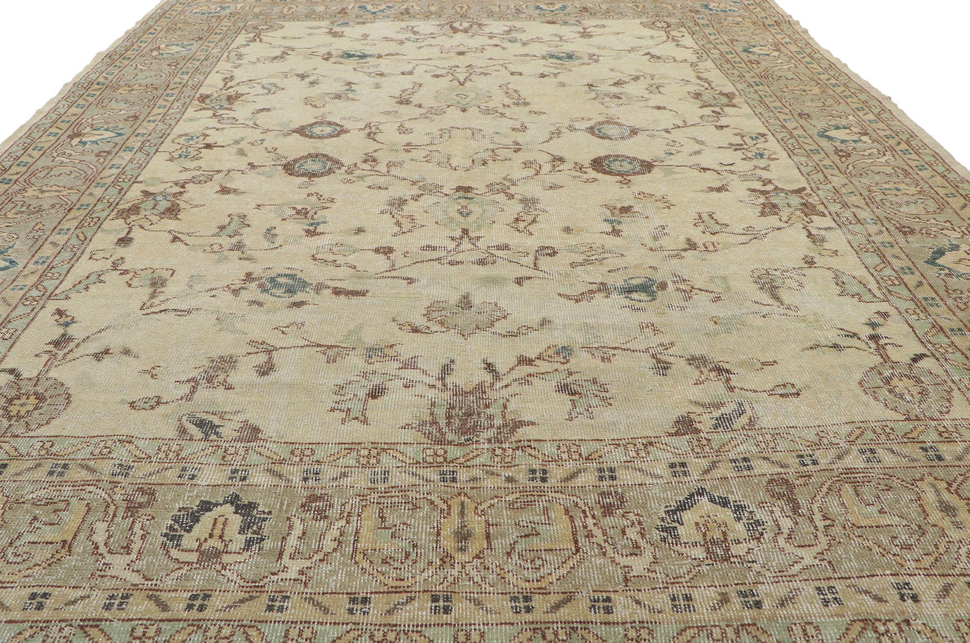 20th Century Distressed Vintage Turkish Sivas Rug with Shabby Chic Gustavian Style For Sale