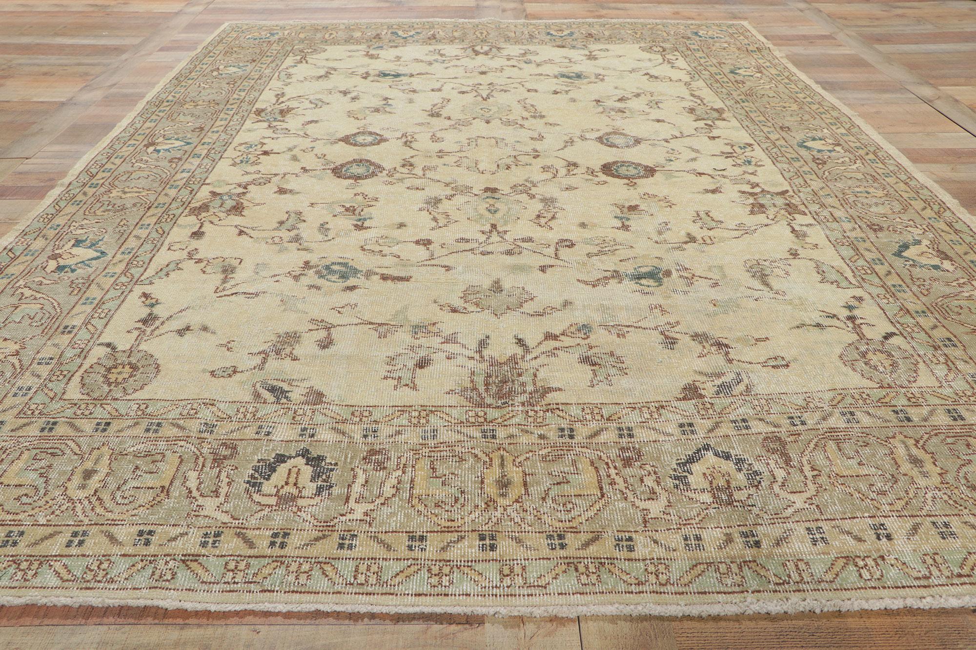 Distressed Vintage Turkish Sivas Rug with Shabby Chic Gustavian Style For Sale 3