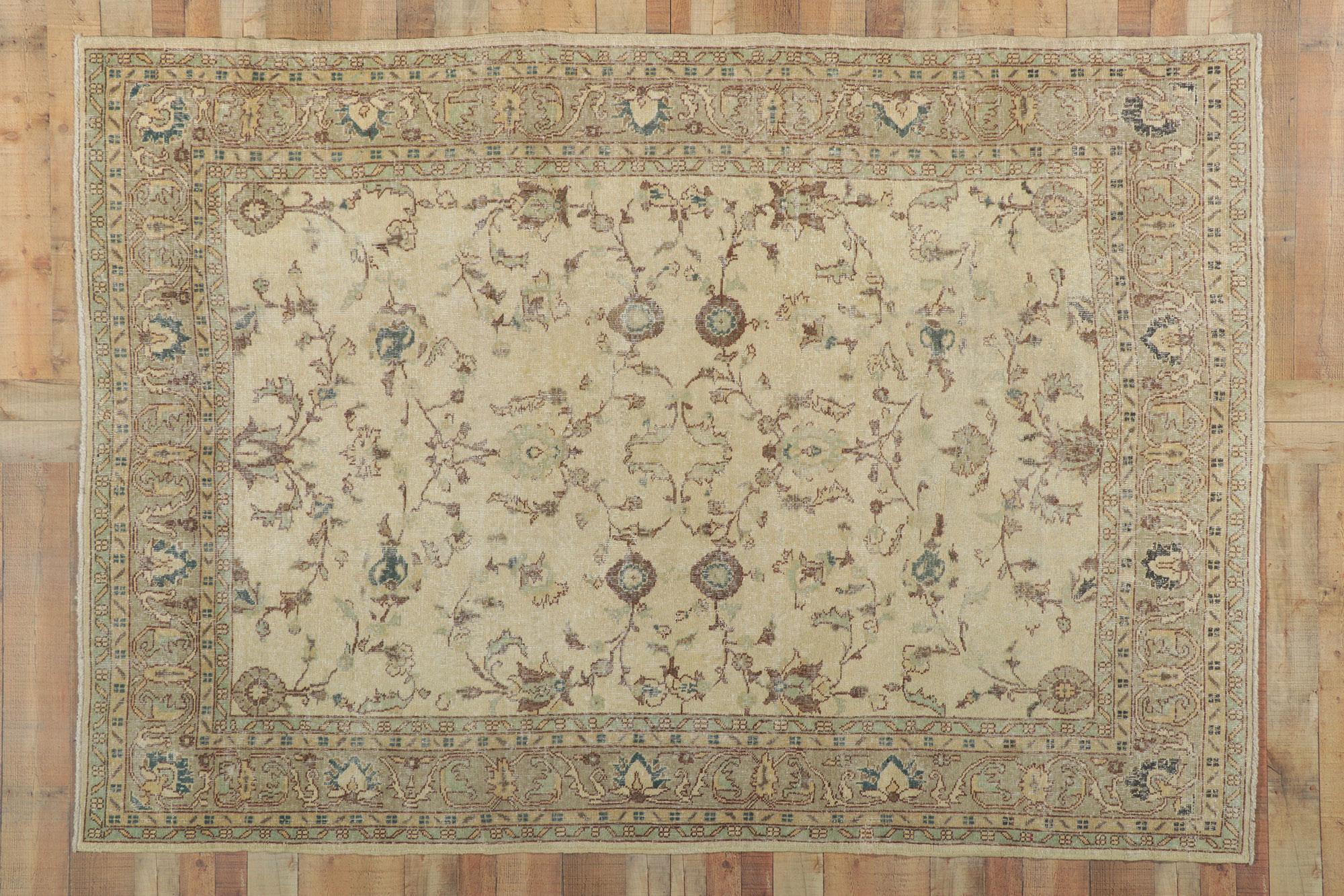 Distressed Vintage Turkish Sivas Rug with Shabby Chic Gustavian Style For Sale 4