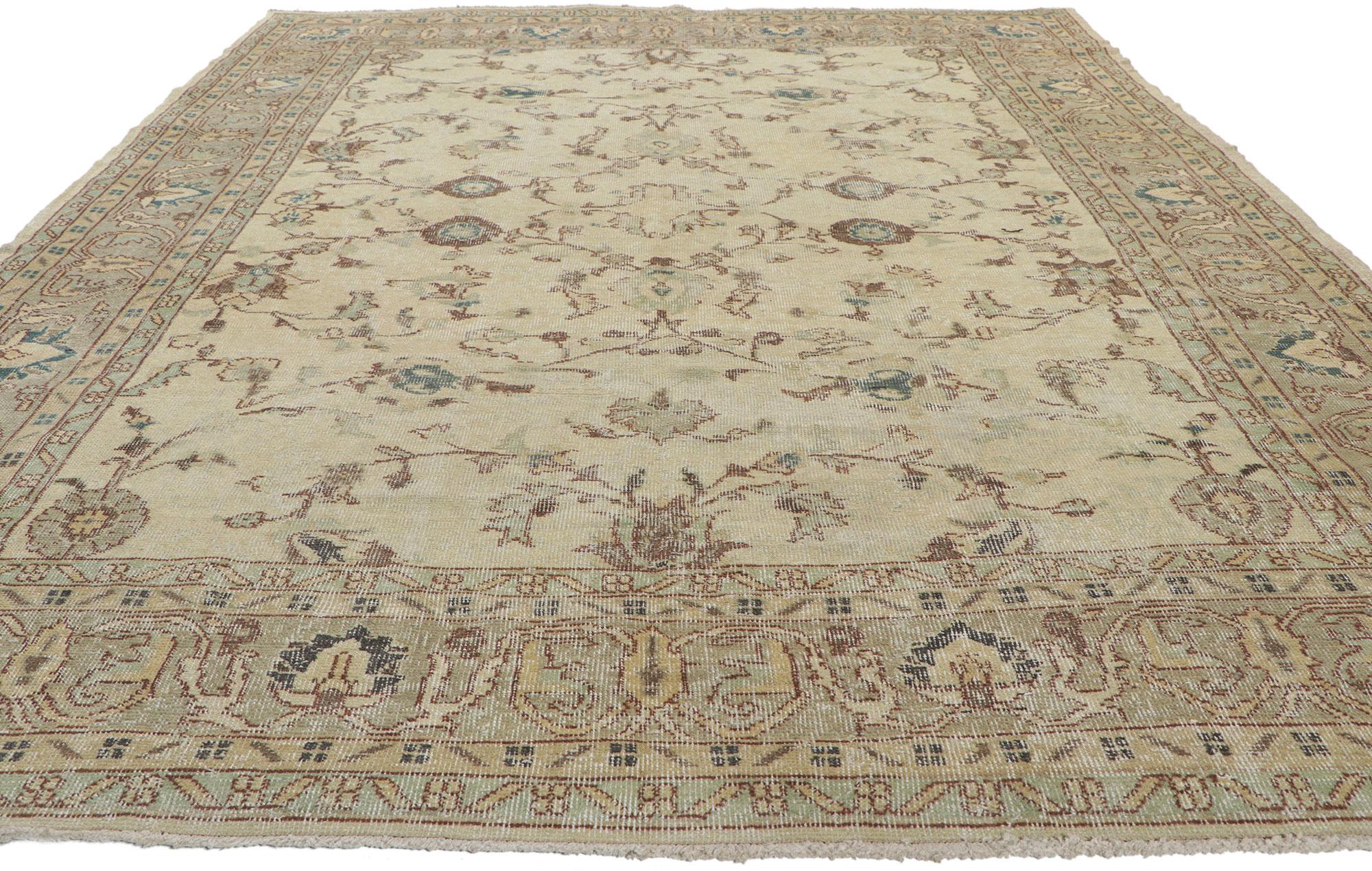 Hand-Knotted Distressed Vintage Turkish Sivas Rug with Shabby Chic Gustavian Style For Sale