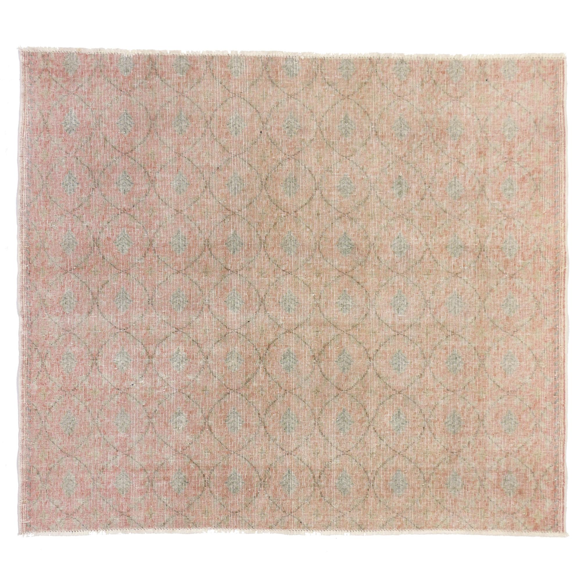Distressed Soft Pink Vintage Turkish Sivas Rug For Sale 5